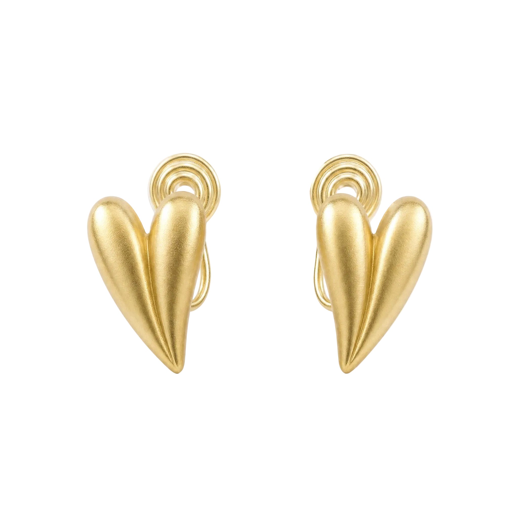 Gold Brushed Heart Clip On Earrings