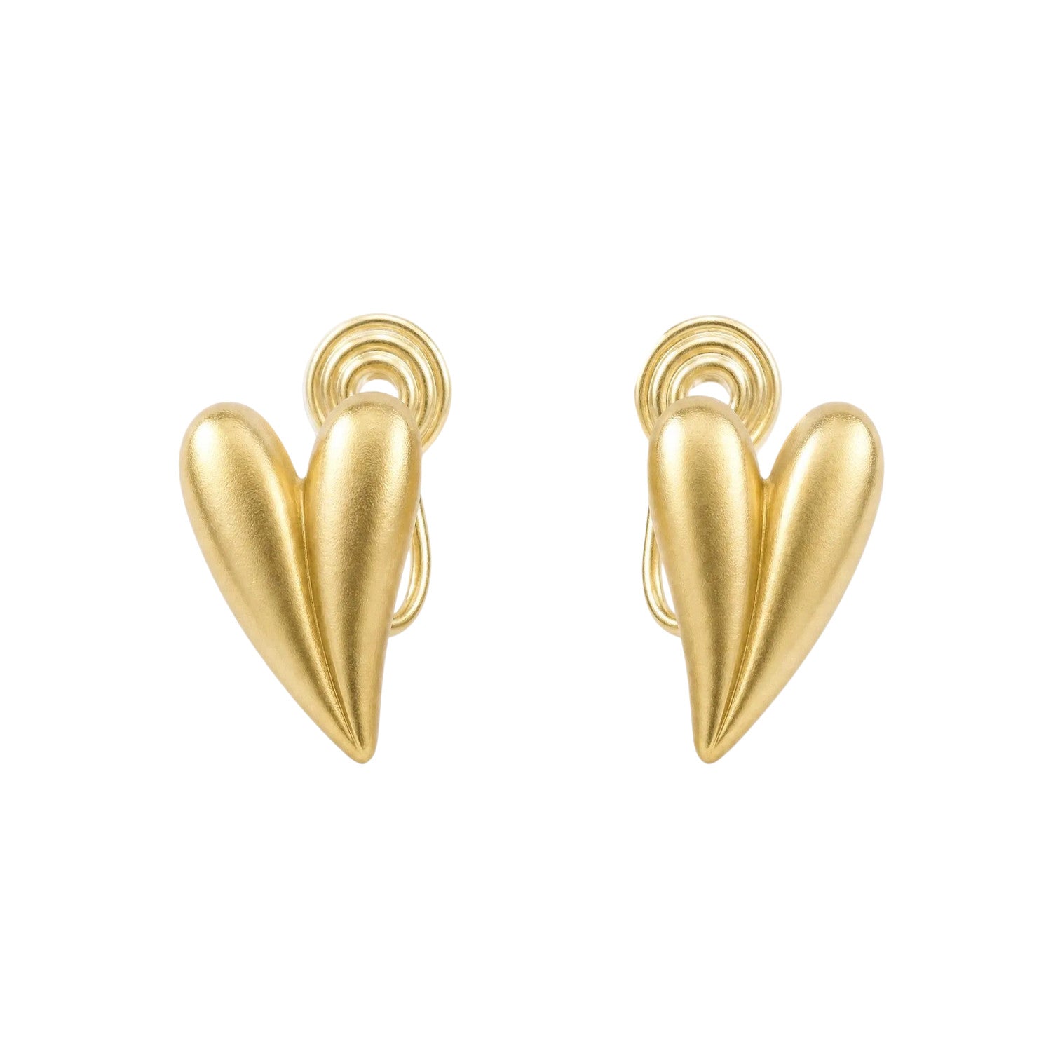Gold Brushed Heart Clip On Earrings