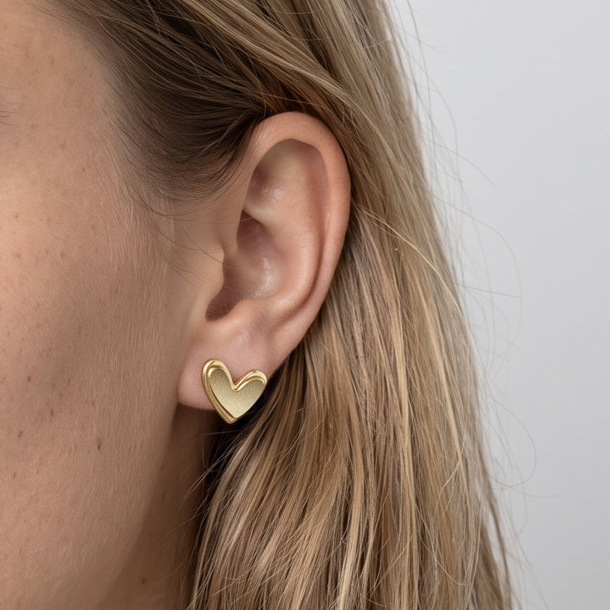 Brushed Double Heart Stud Earrings