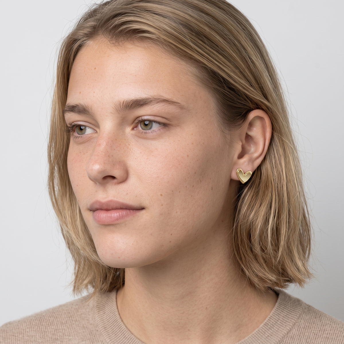Brushed Double Heart Stud Earrings