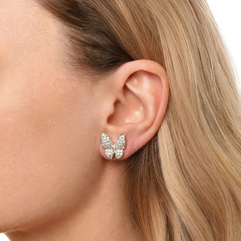 Gold Sparkle Butterfly Clip On Earrings
