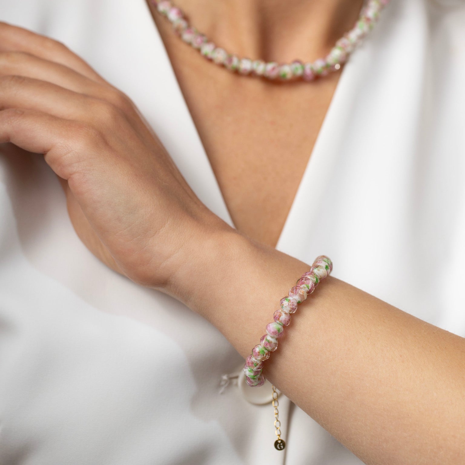 Summer Rose Glass Beaded Bracelet