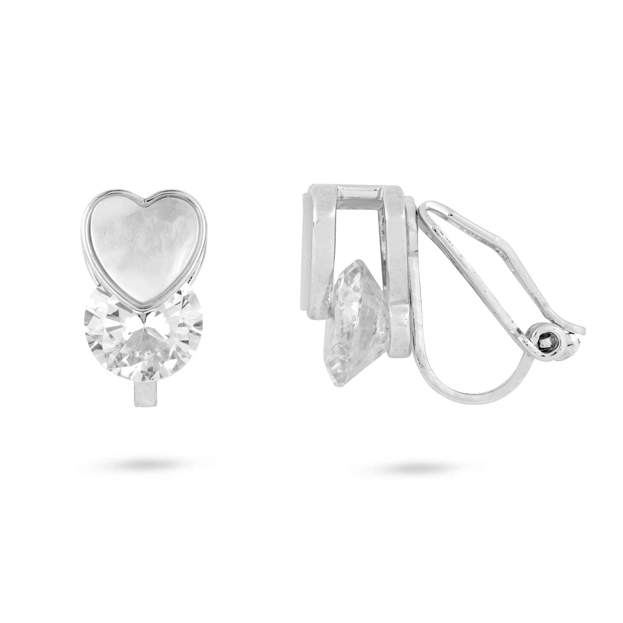 Heart Crystal Clip On Earrings