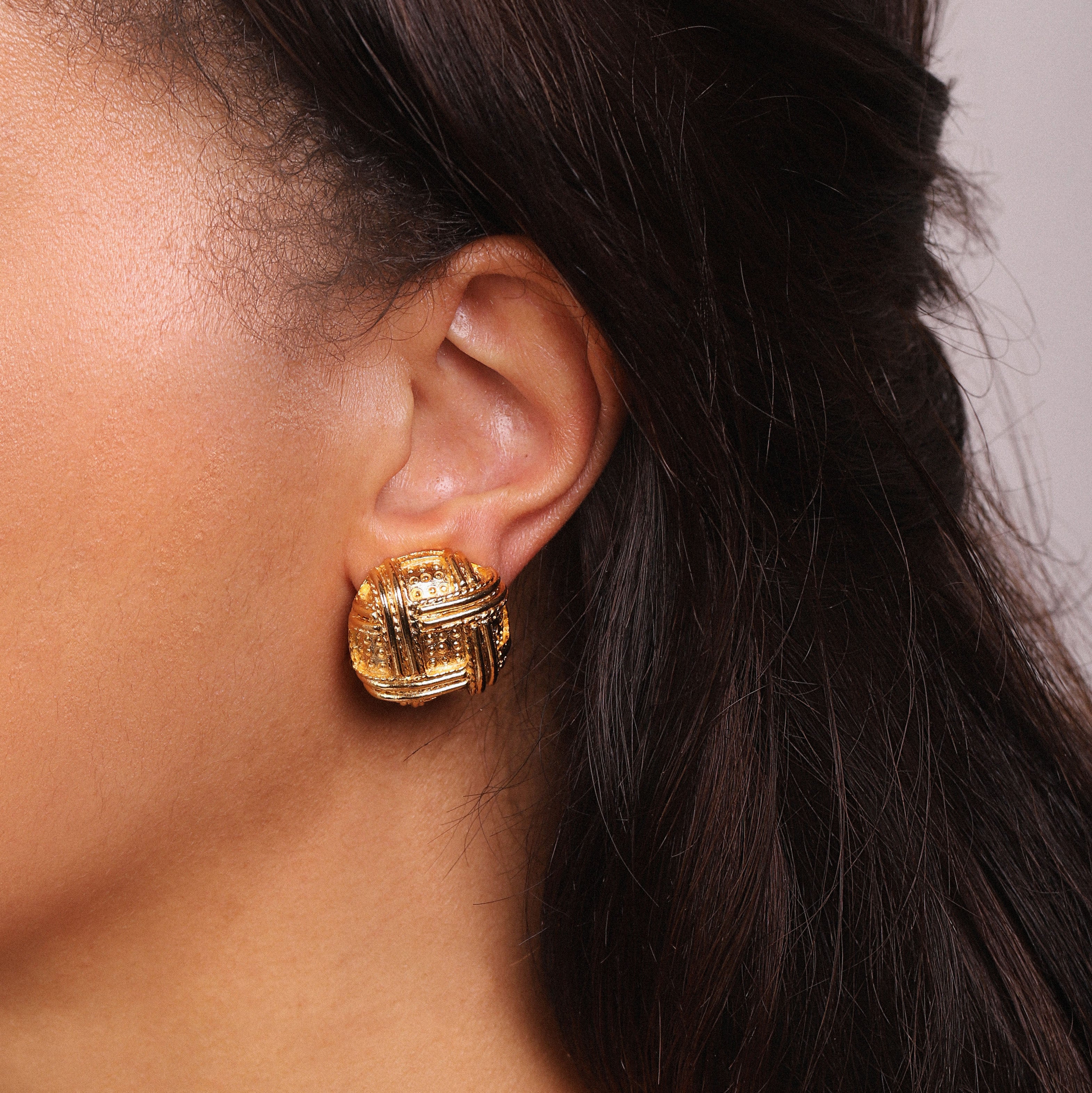 Vintage Gold Woven Clip-On Earrings