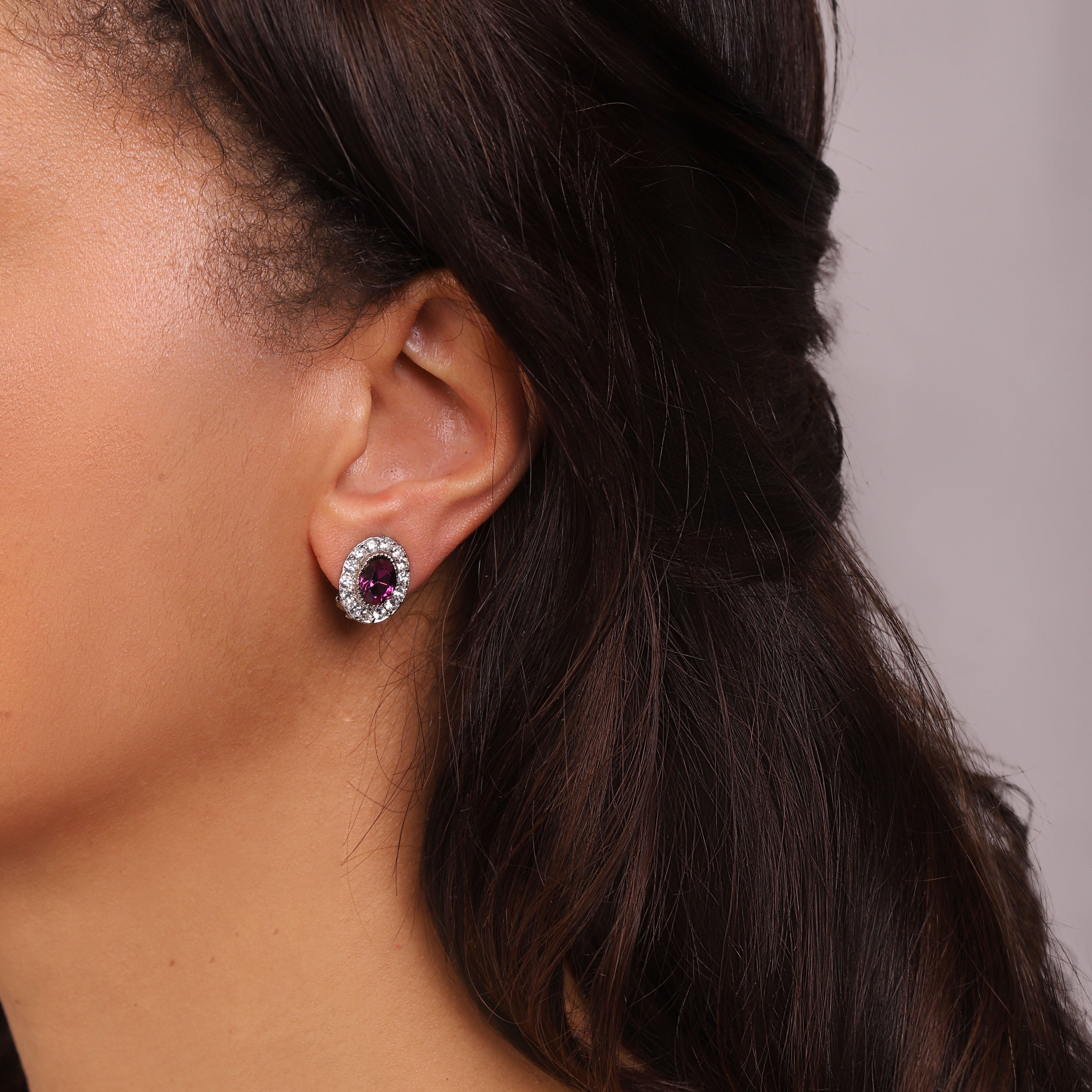 Vintage Amethyst Silver Clip-On Earrings