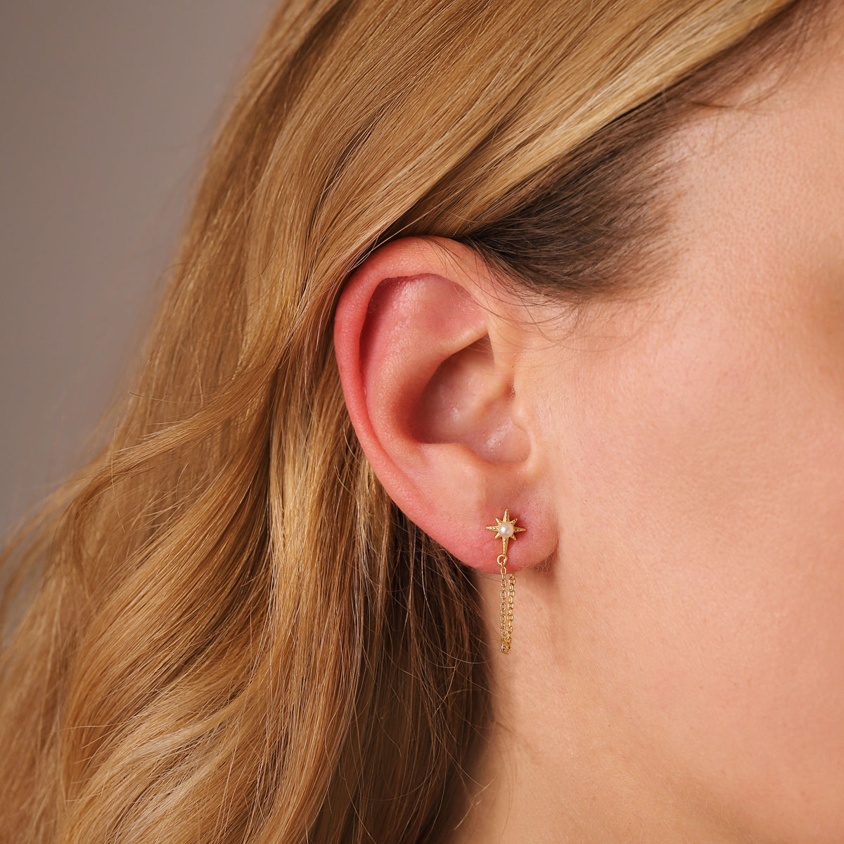Drop Star Chain Pearl Star Chain Drop Earrings – Gold Trip