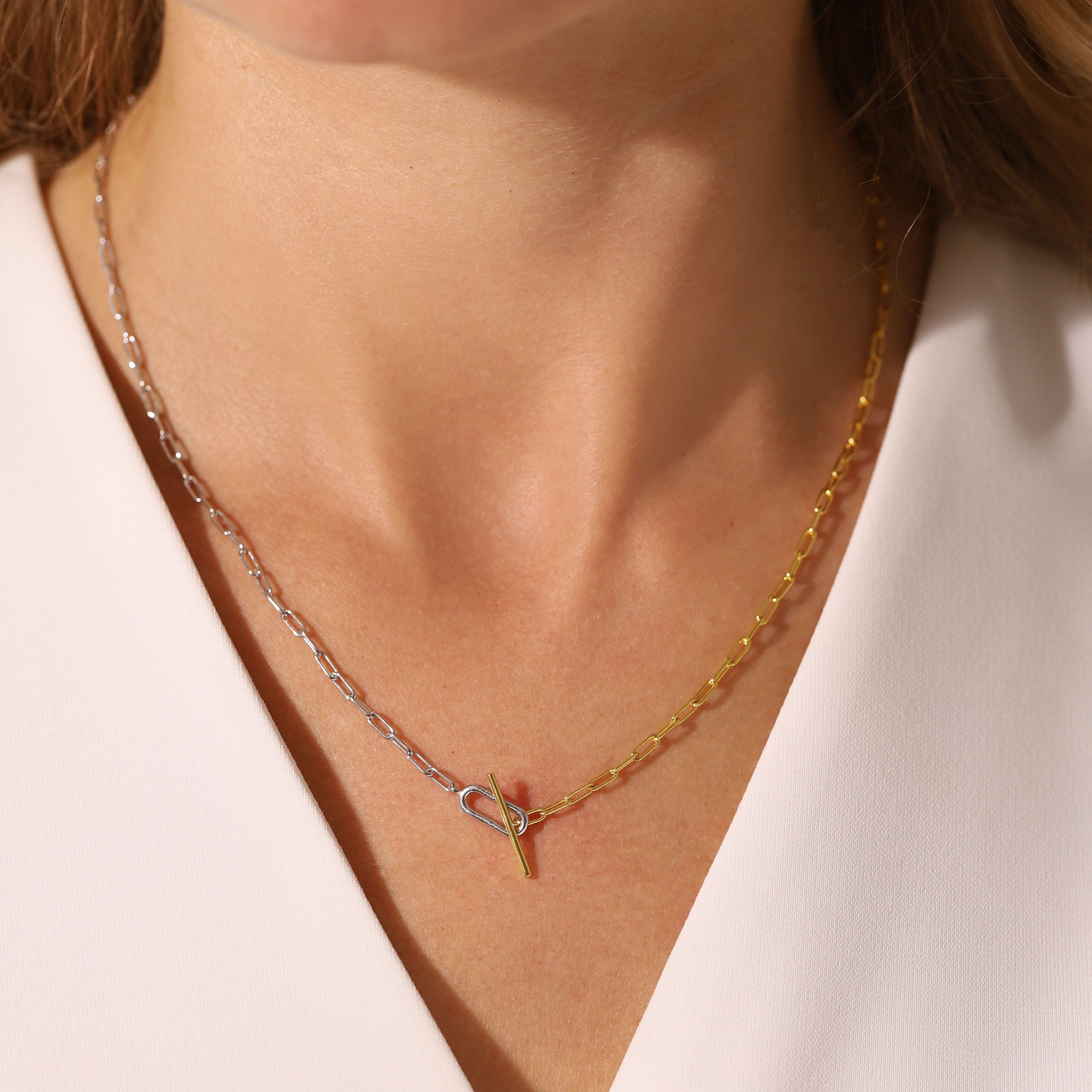 Two Tone Paperclip Toggle Necklace