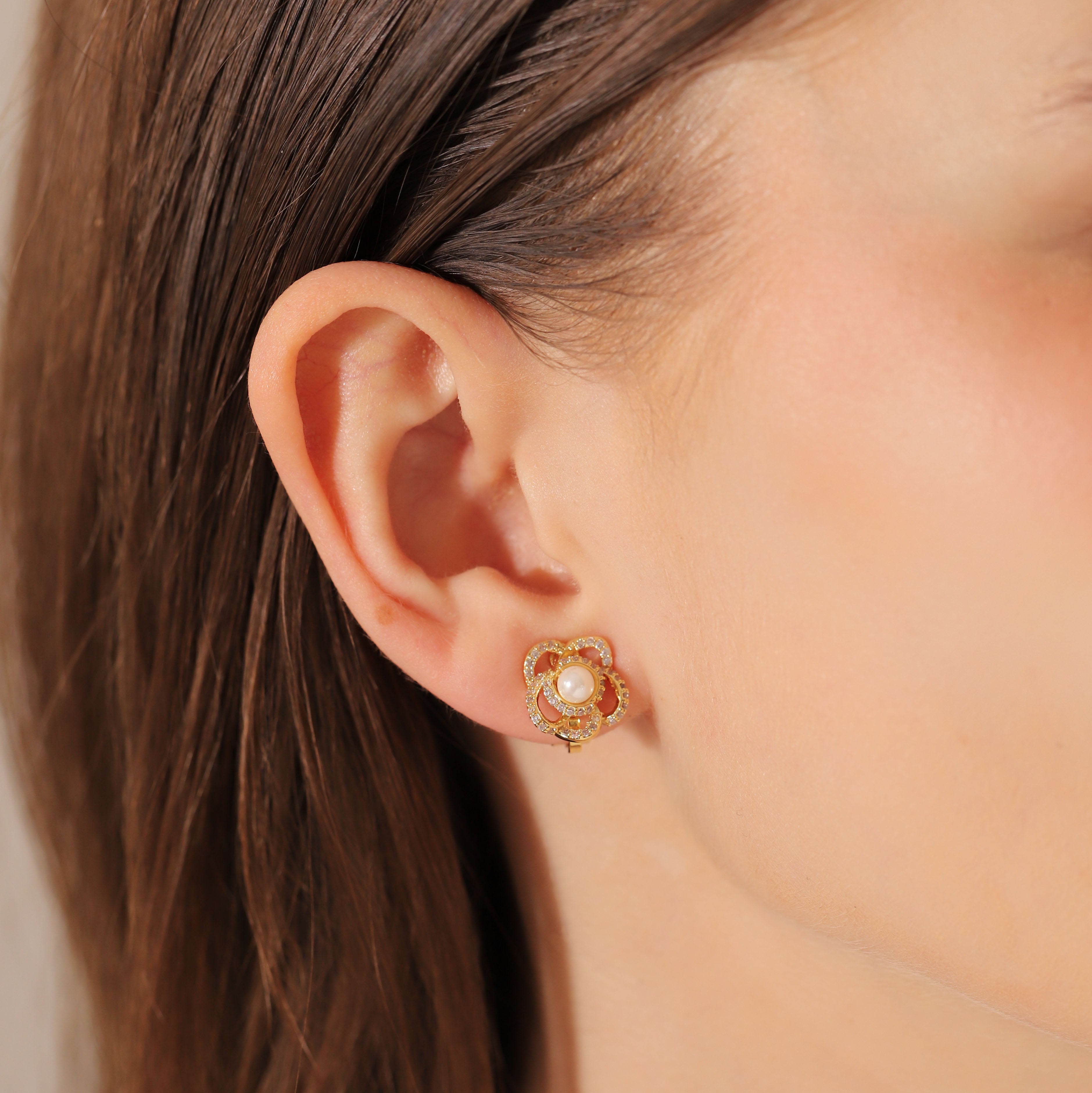 Flower Pearl Clip On Earrings