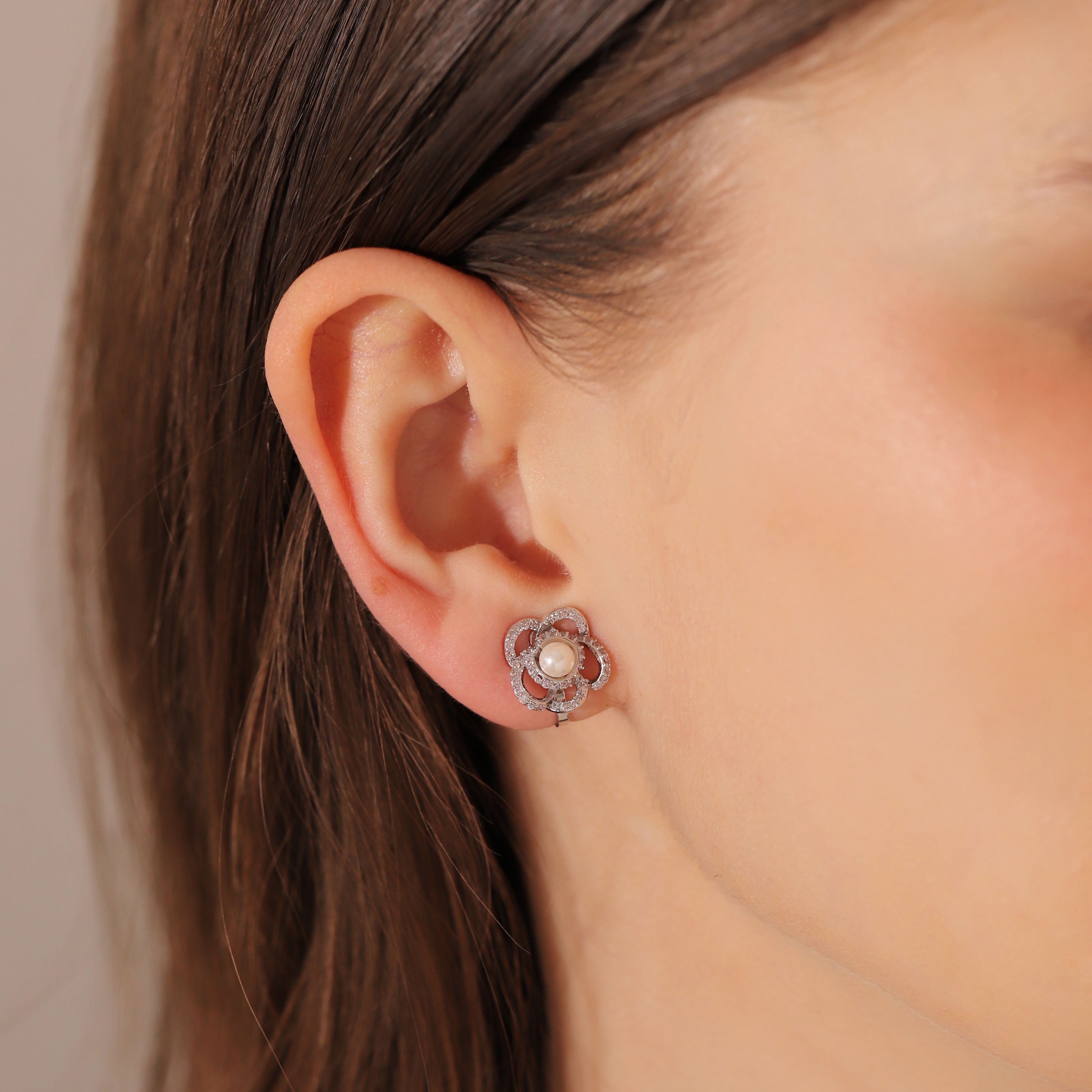 Flower Pearl Clip On Earrings