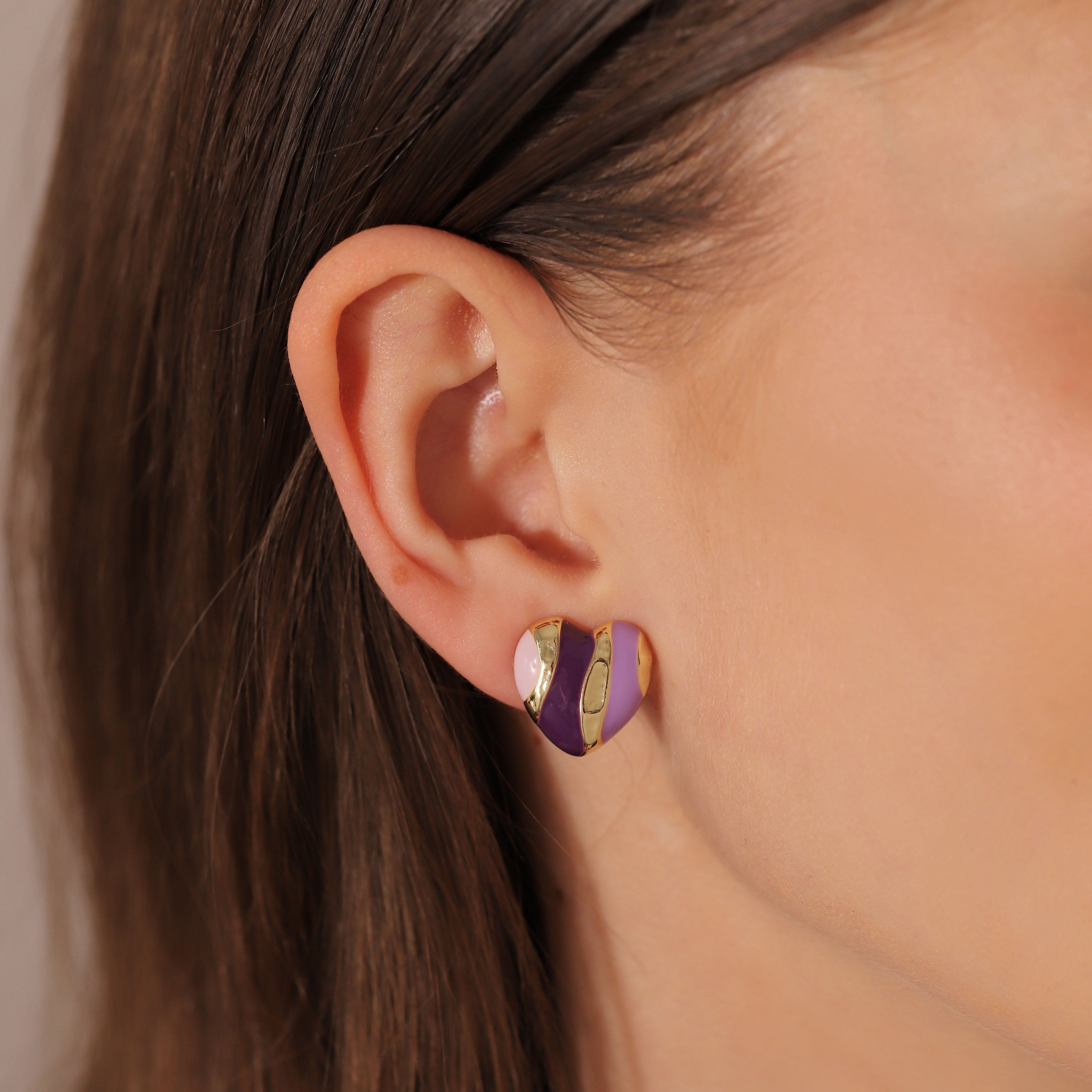 Purple Heart Clip On Earrings