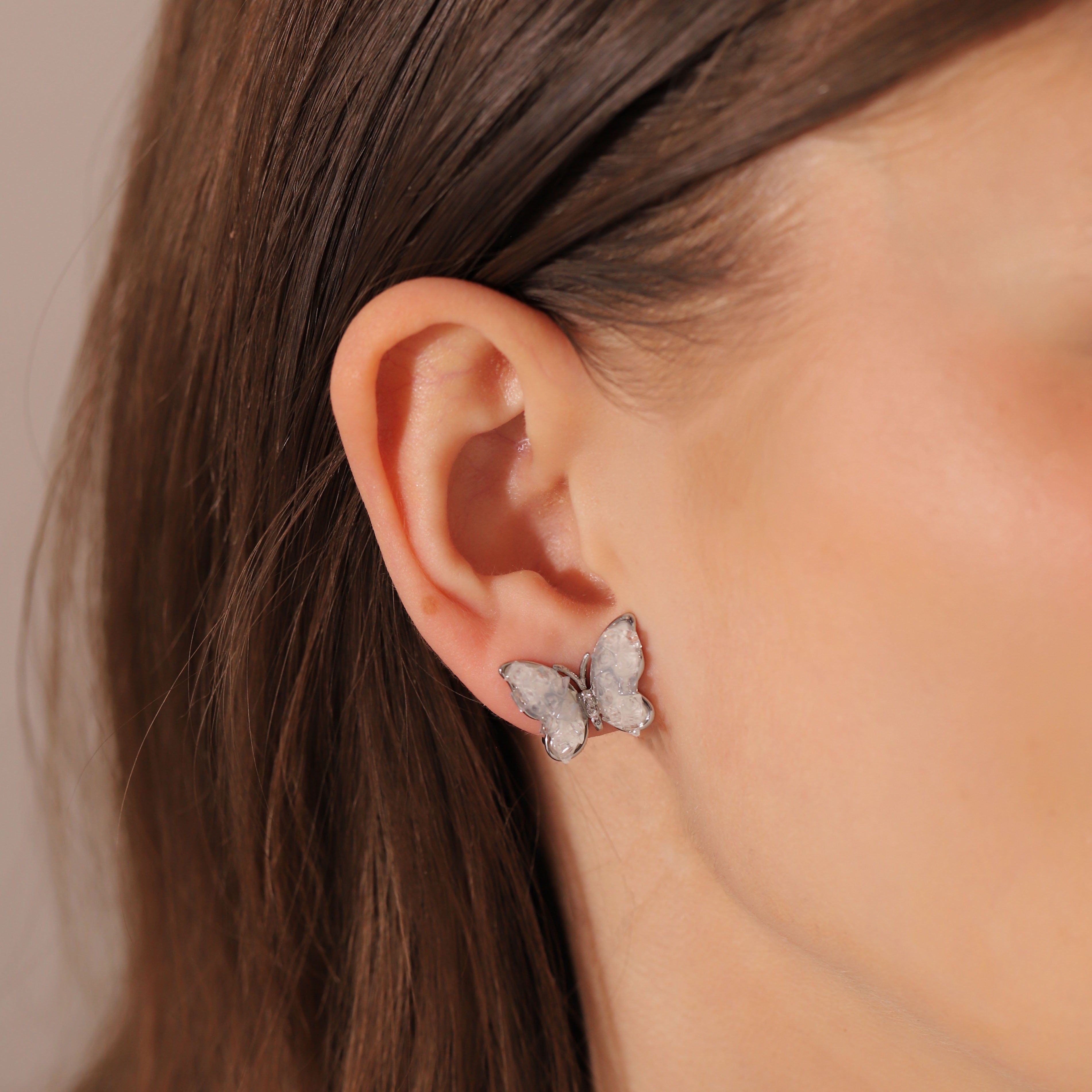 Blue Crystal Butterfly Clip On Earrings