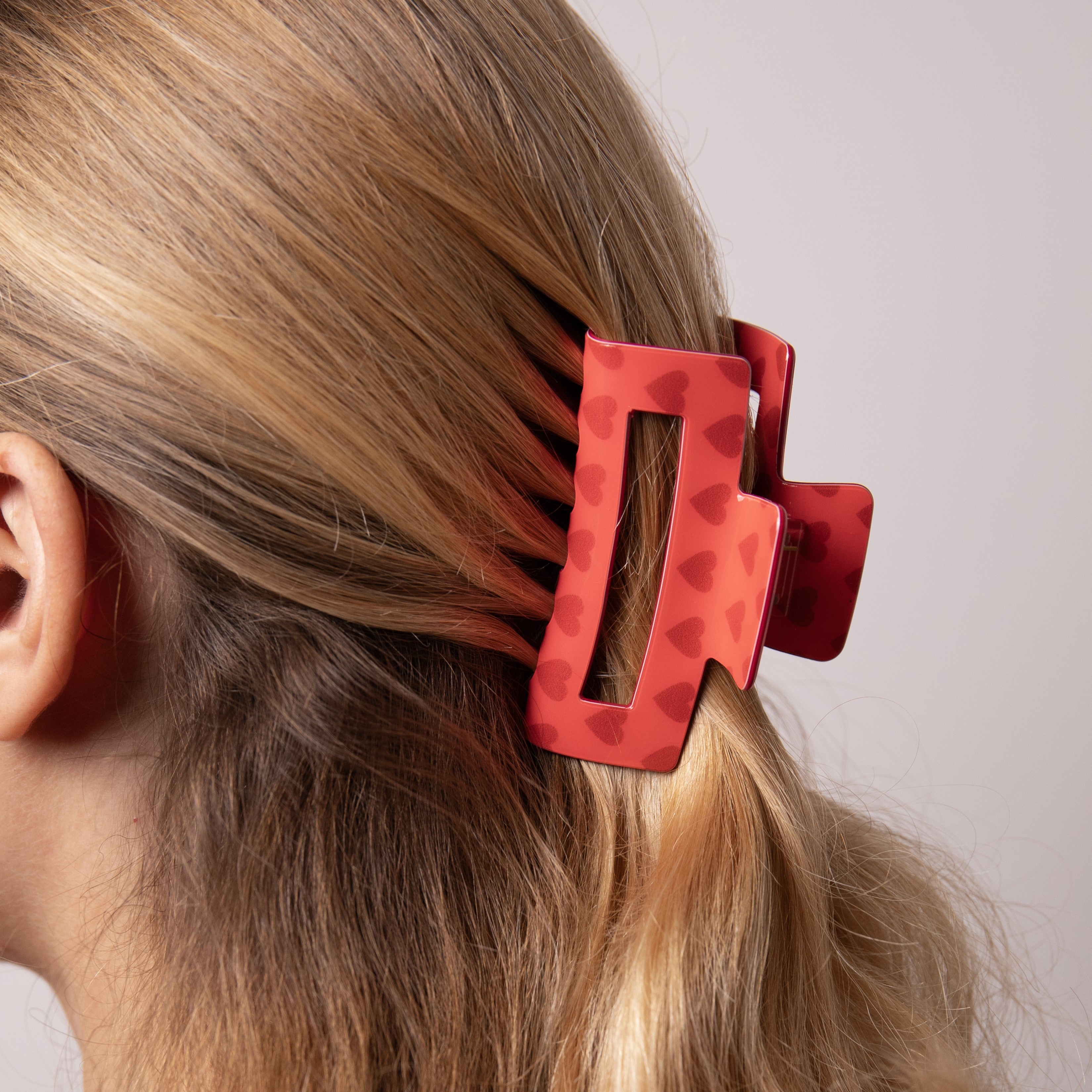 Red Hearts Rectangle Claw Clip