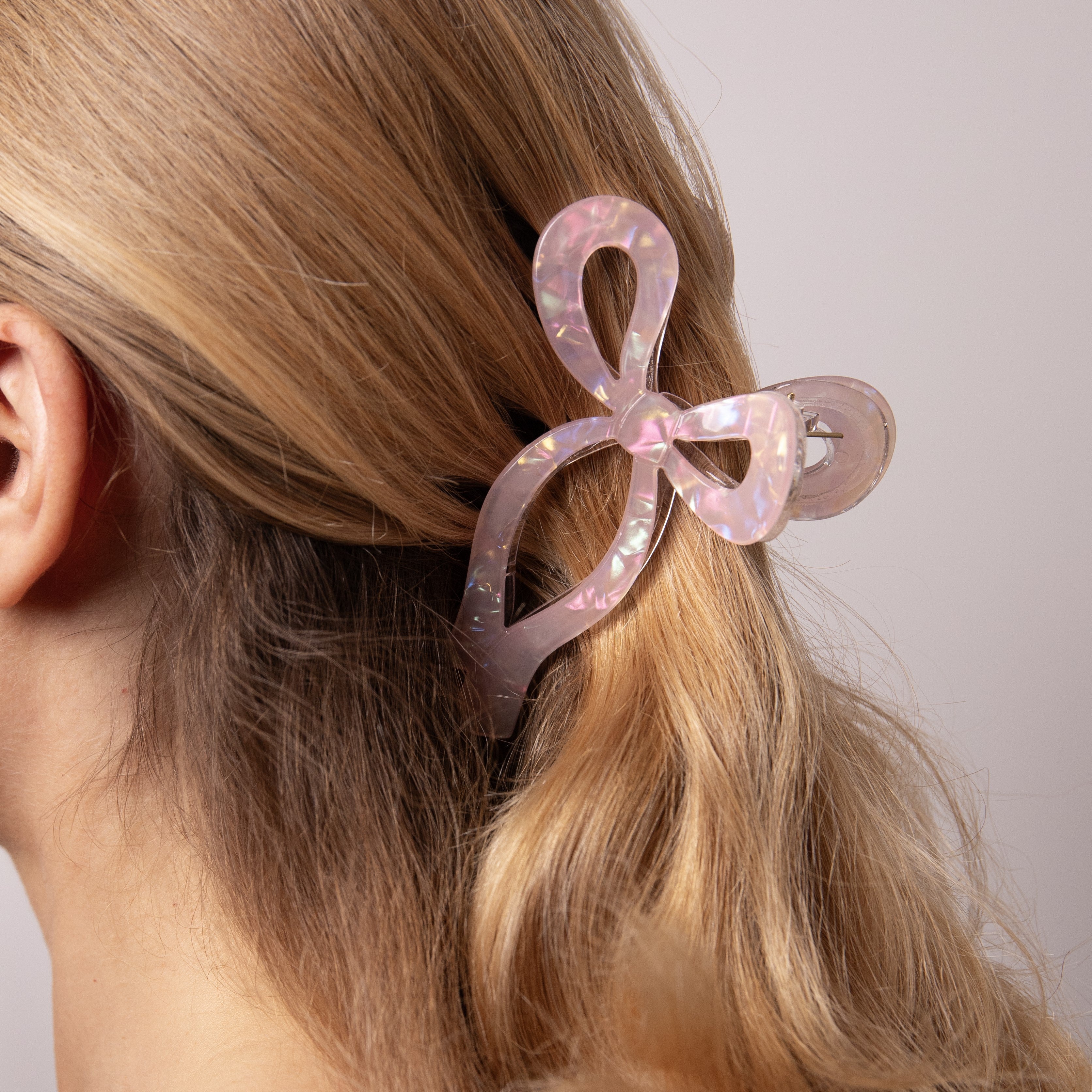 Pearlescent Blush Bow Claw Clip