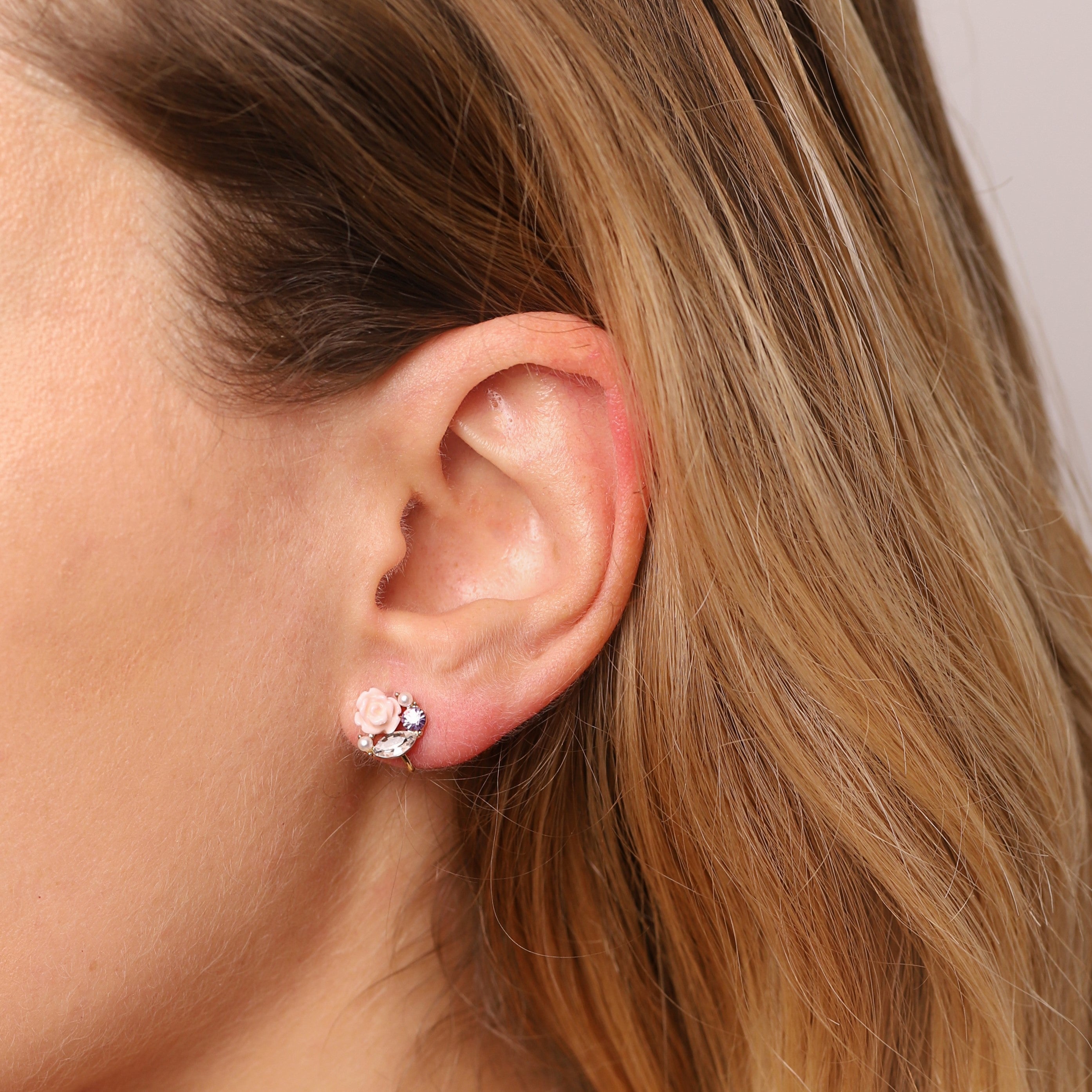 Tiny Rose Clip On Earrings