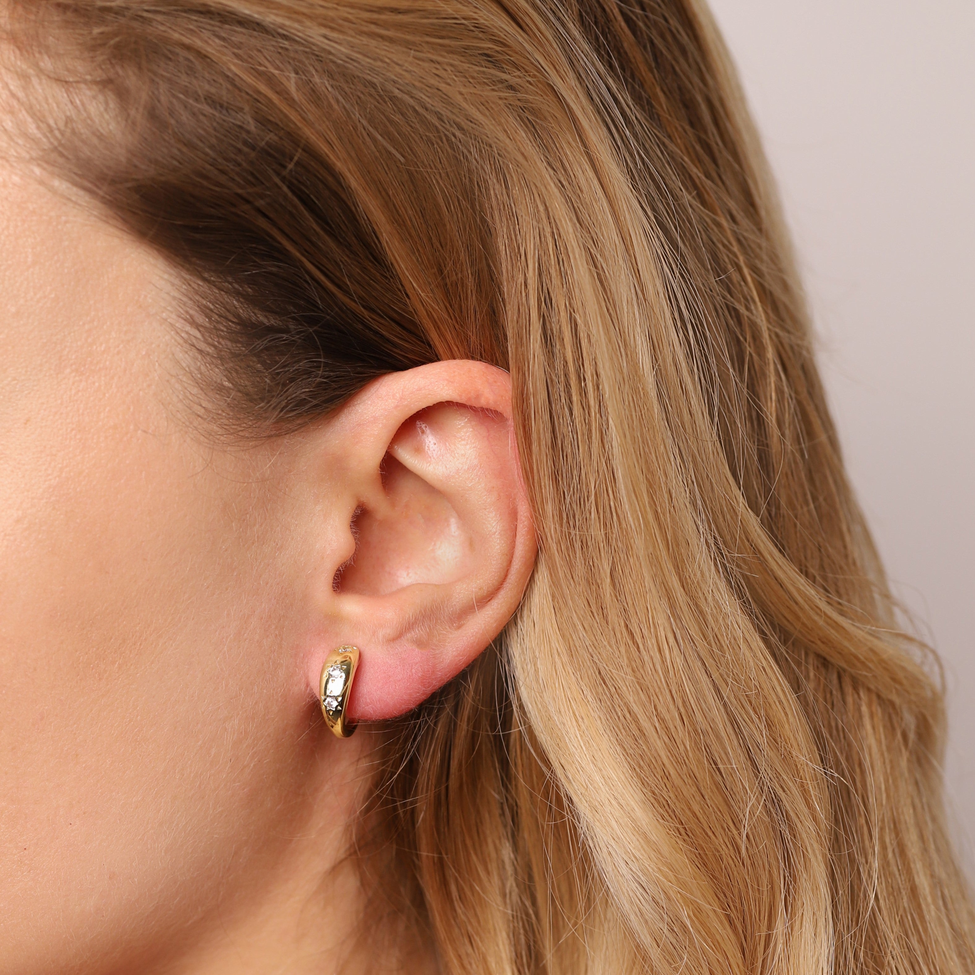 Gold Star Hoop Clip On Earrings