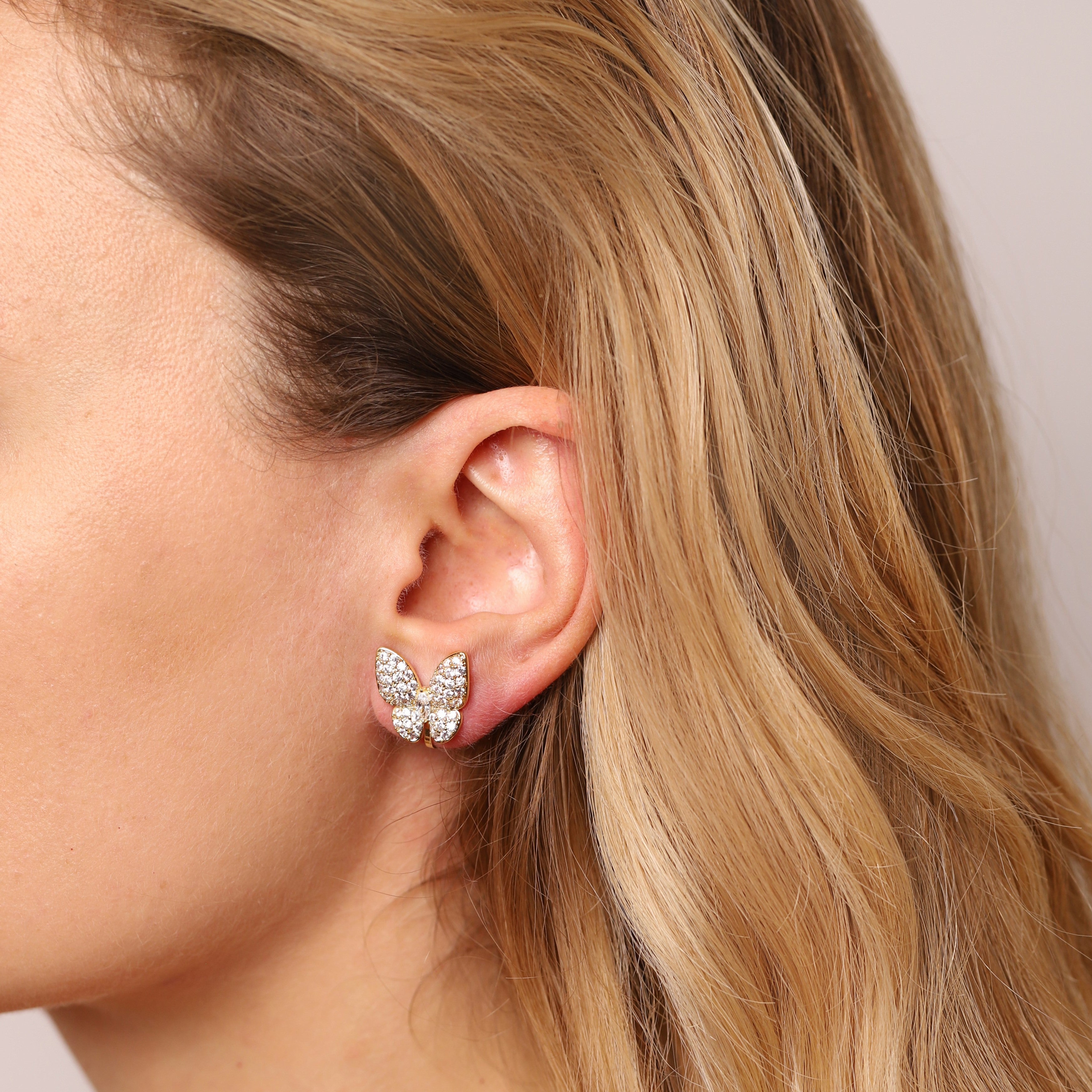 Gold Sparkle Butterfly Clip On Earrings