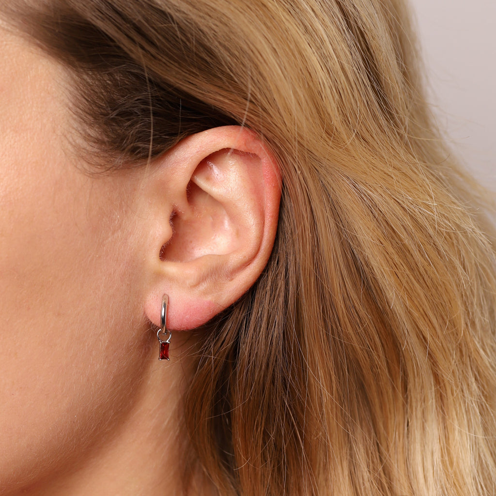 January Huggie Hoop Birthstone Charm Earrings