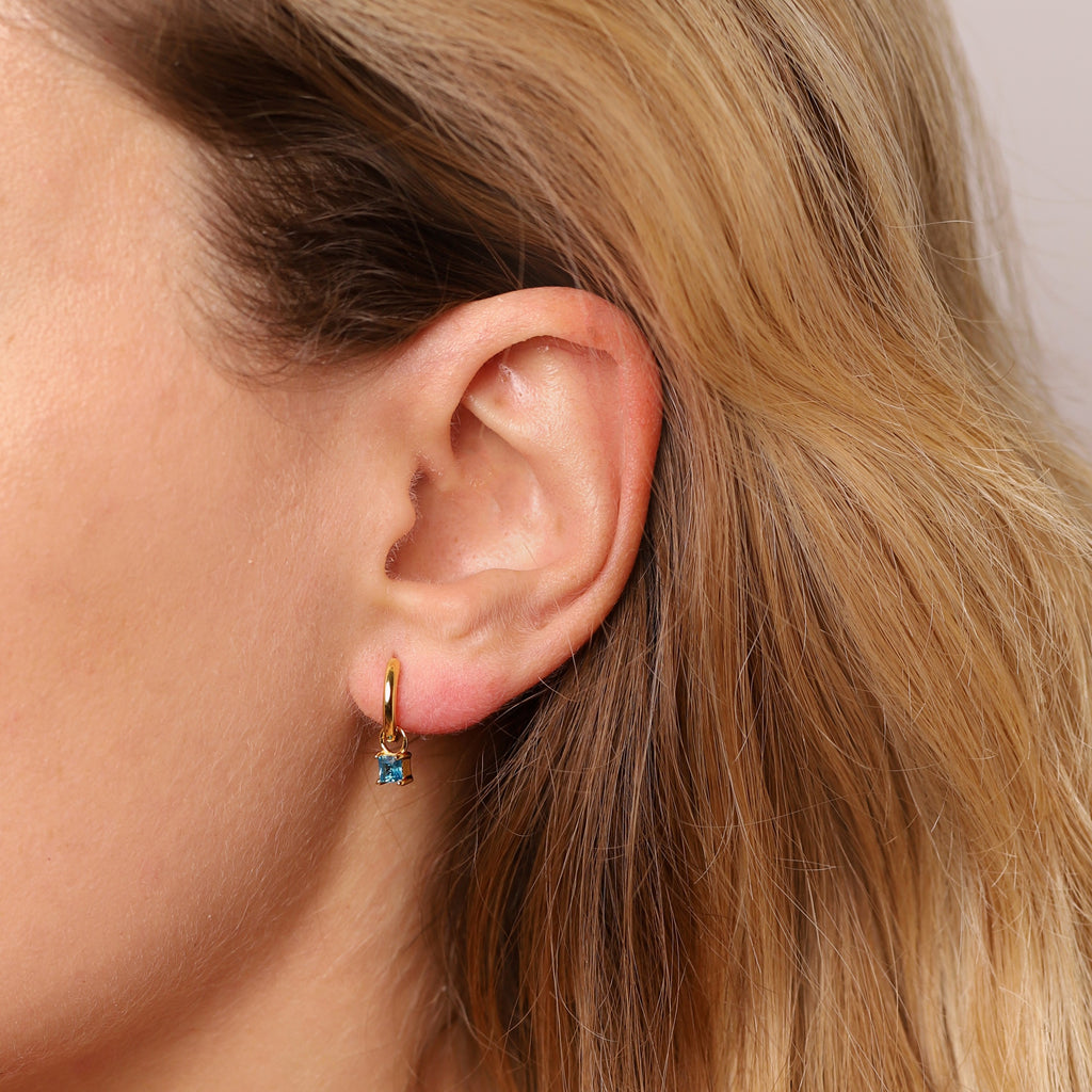 March Huggie Hoop Birthstone Charm Earrings