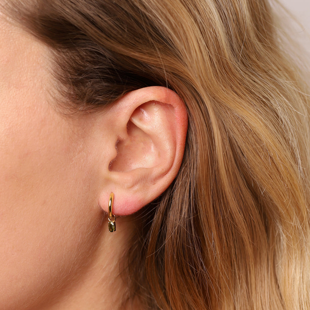 August Huggie Hoop Birthstone Charm Earrings