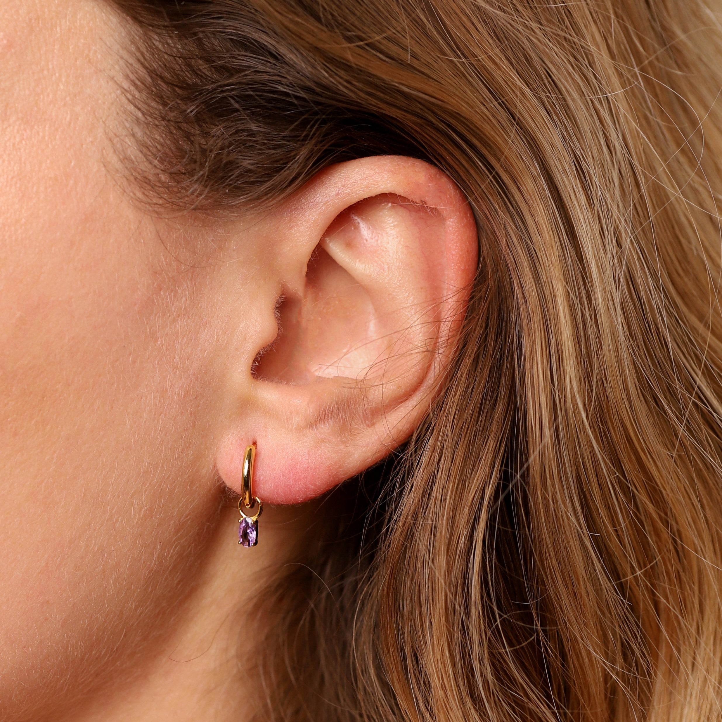 February Huggie Hoop Birthstone Charm Earrings