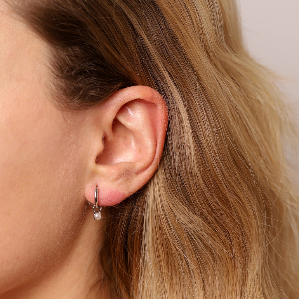 June Huggie Hoop Birthstone Charm Earrings