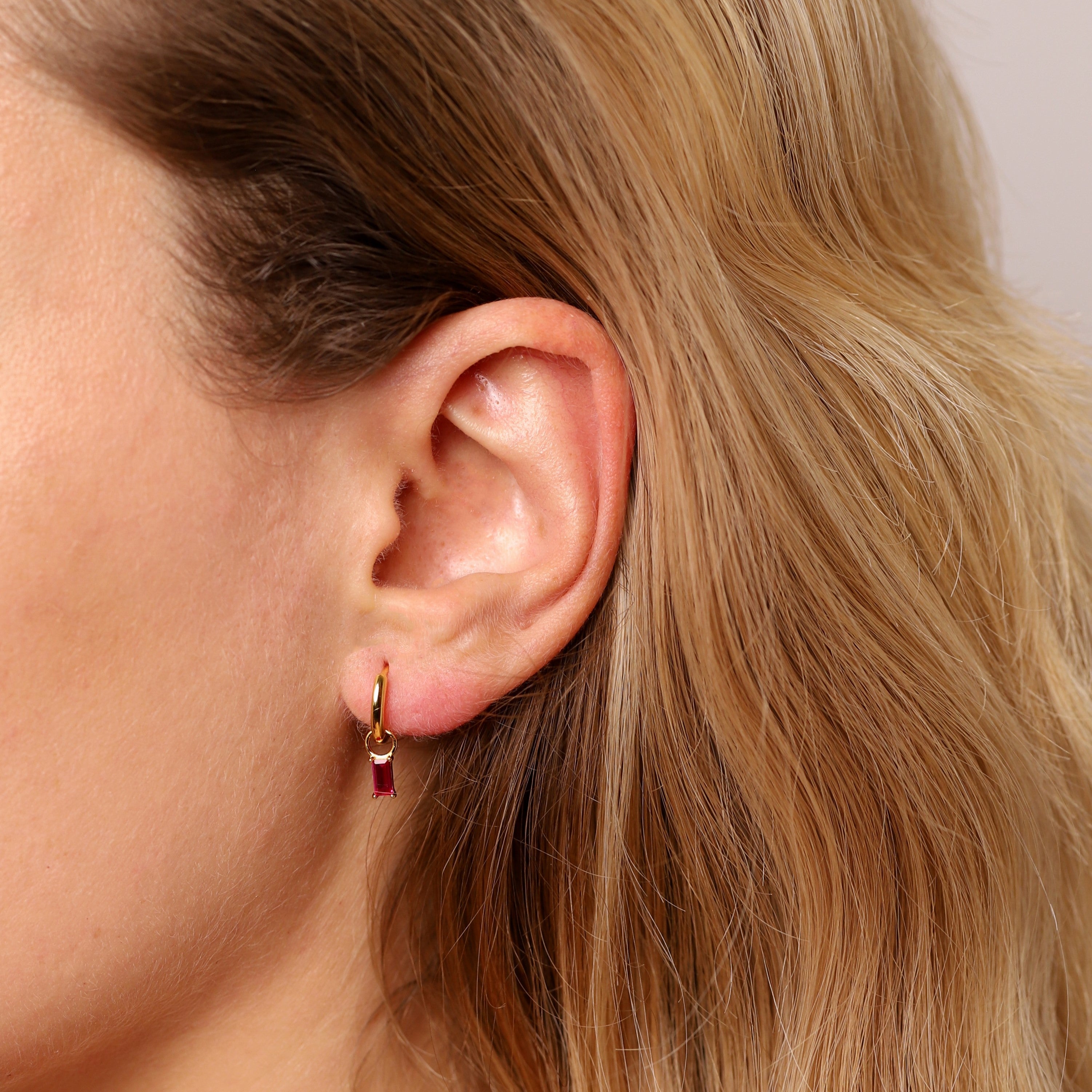 July Huggie Hoop Birthstone Charm Earrings