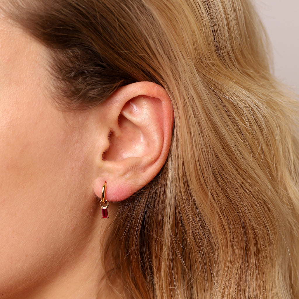 July Huggie Hoop Birthstone Charm Earrings