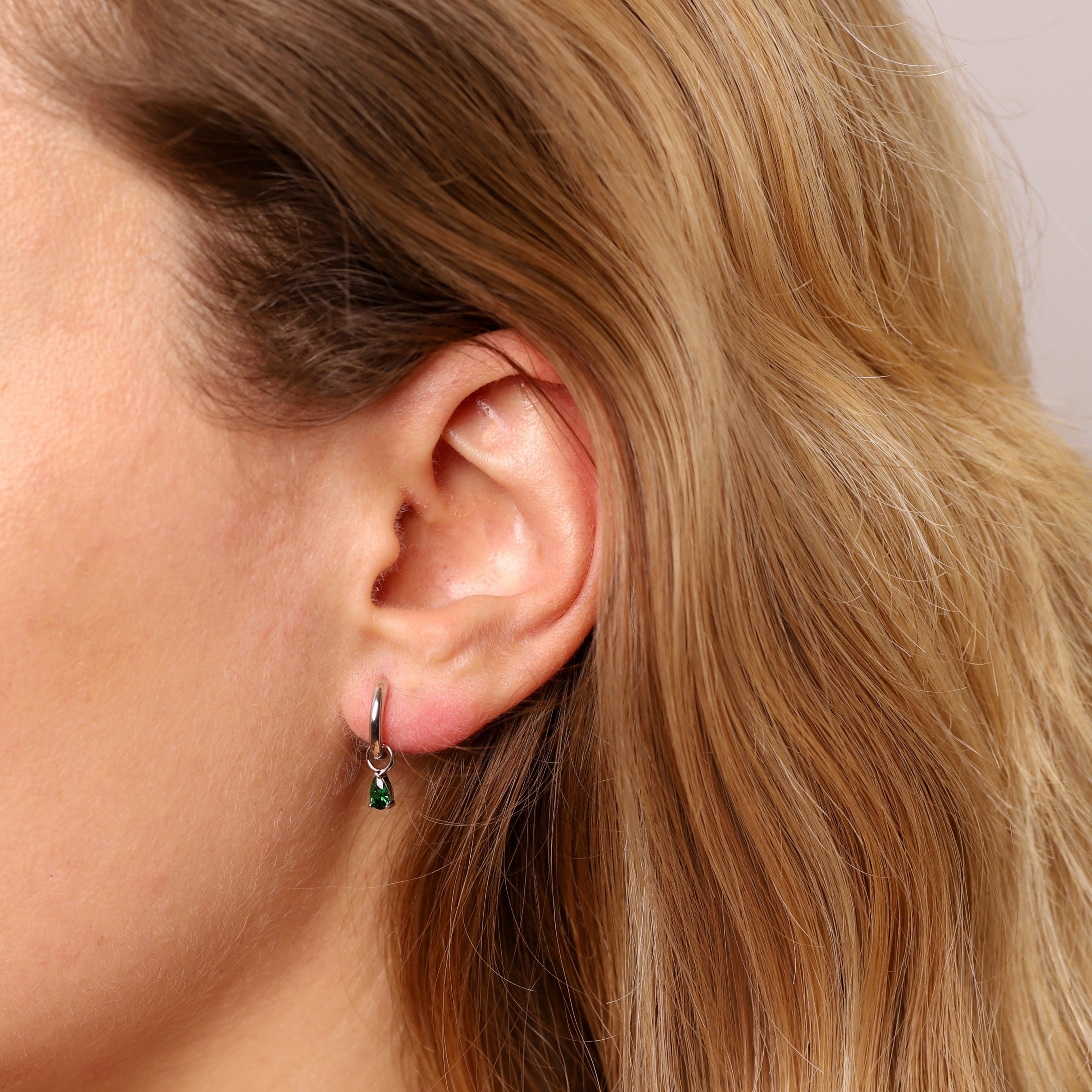 May Huggie Hoop Birthstone Charm Earrings