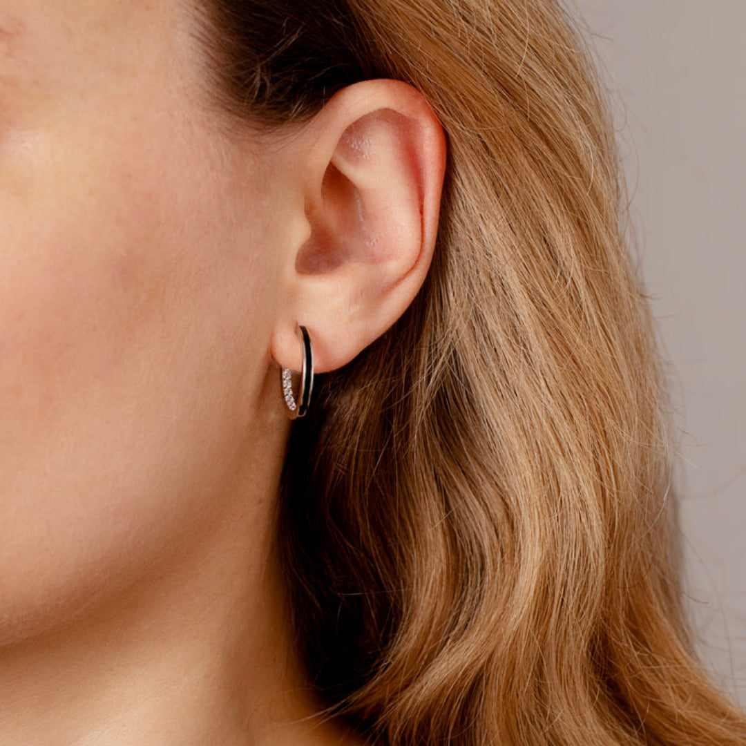 Small Black Enamel Hoop Earrings