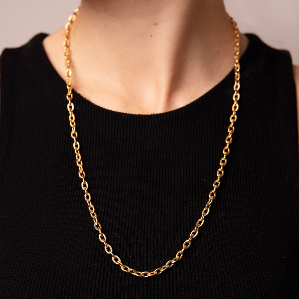 Vintage Long Textured Chain Necklace