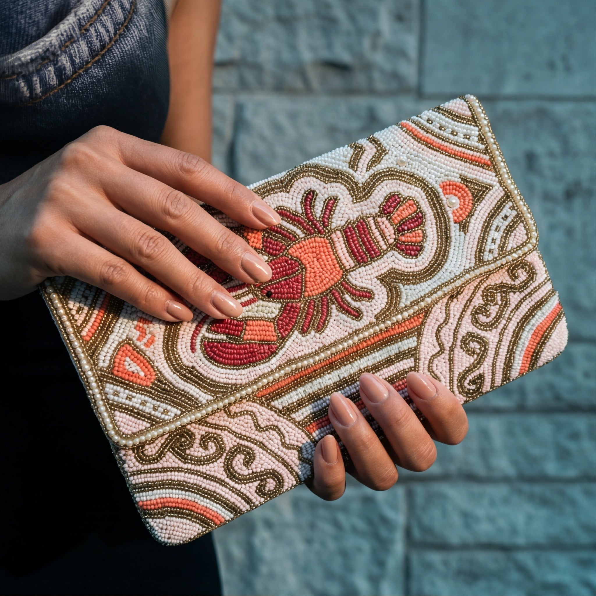 Lobster Beaded Clutch Bag