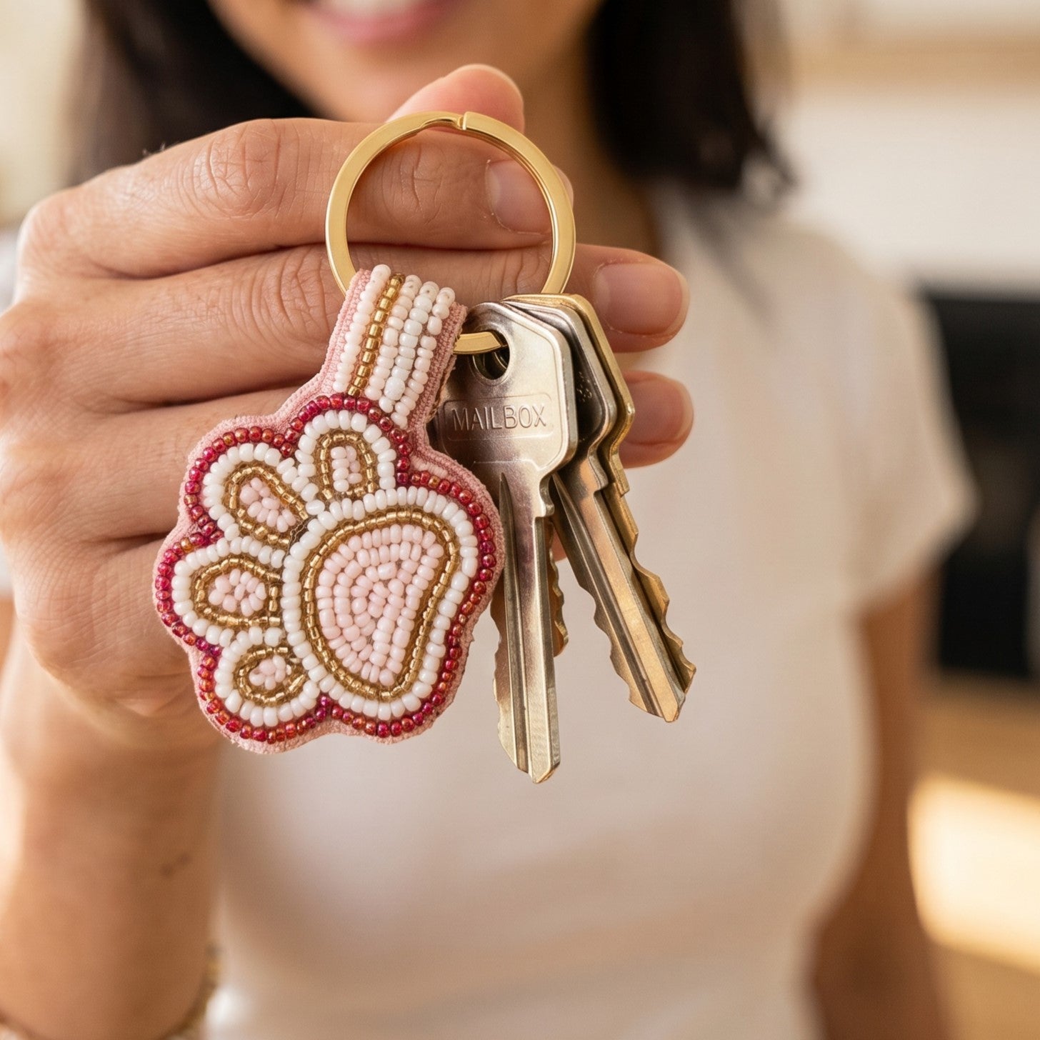 Paw Print Beaded Keyring