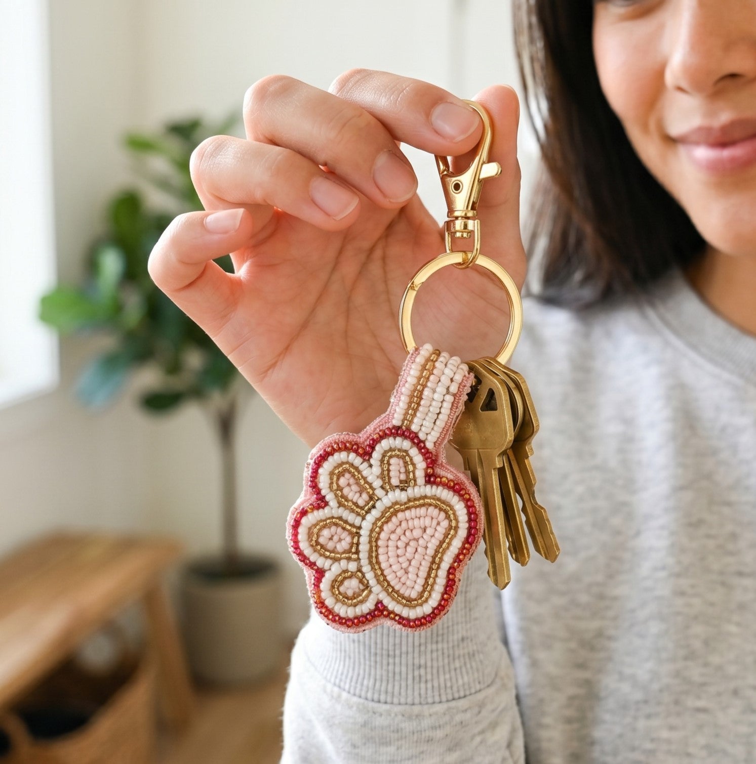 Paw Print Beaded Keyring