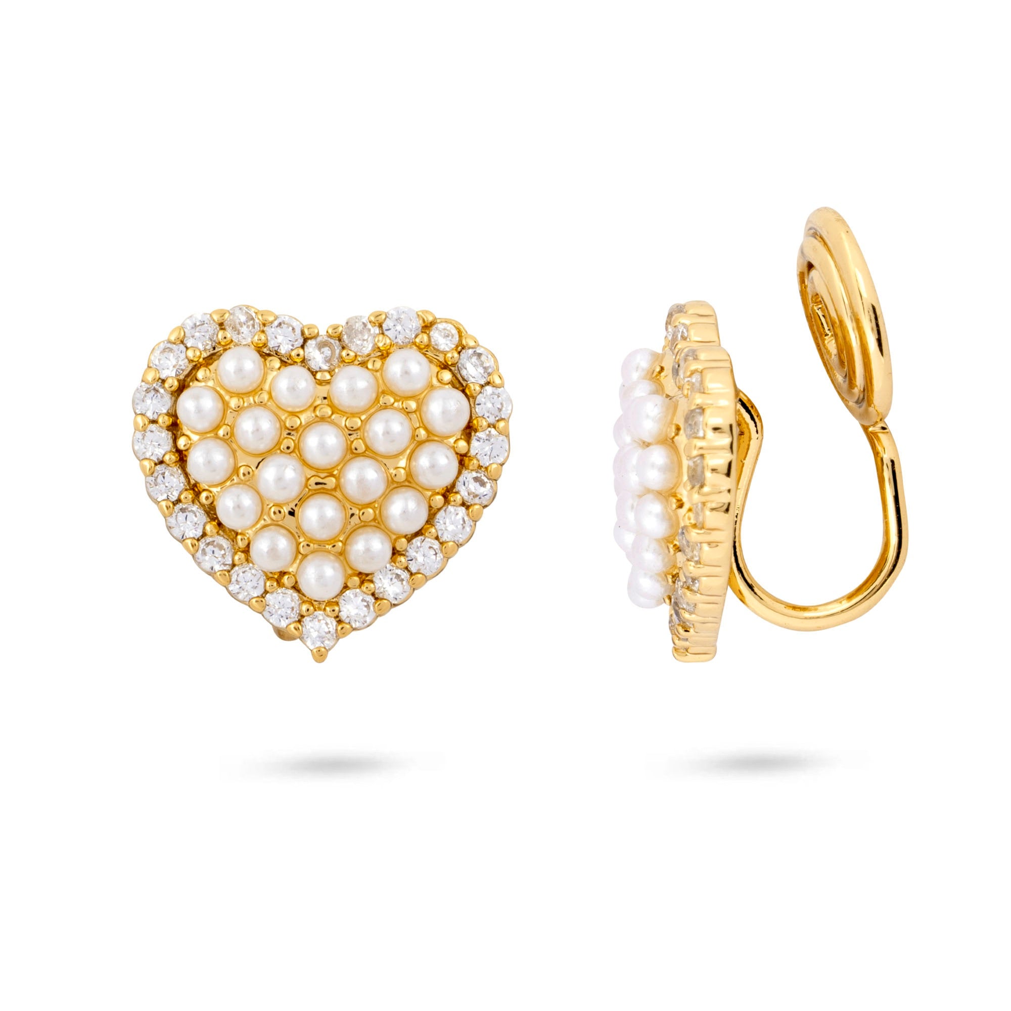 Pearl Heart Clip On Earrings
