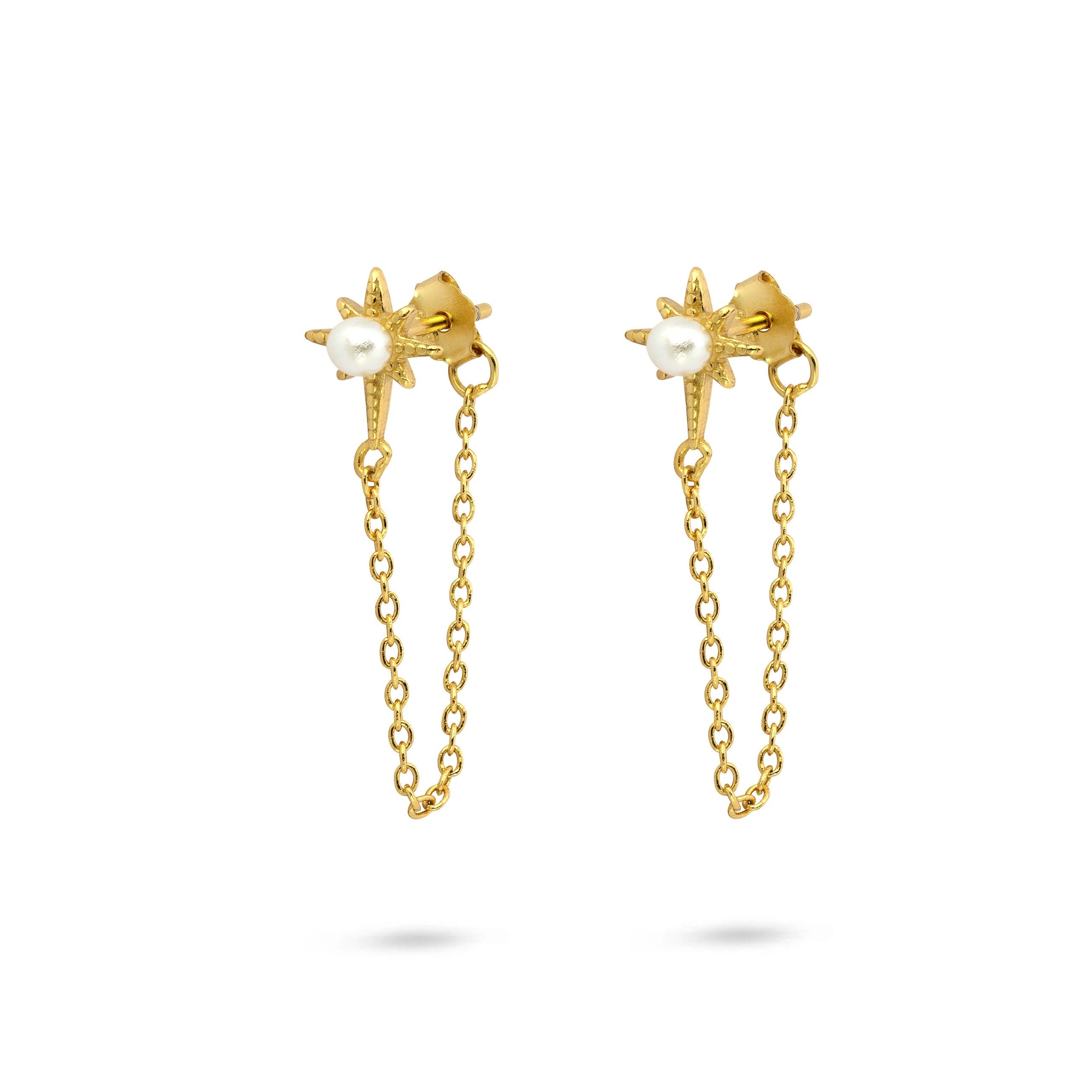 Pearl Star Chain Drop Earrings