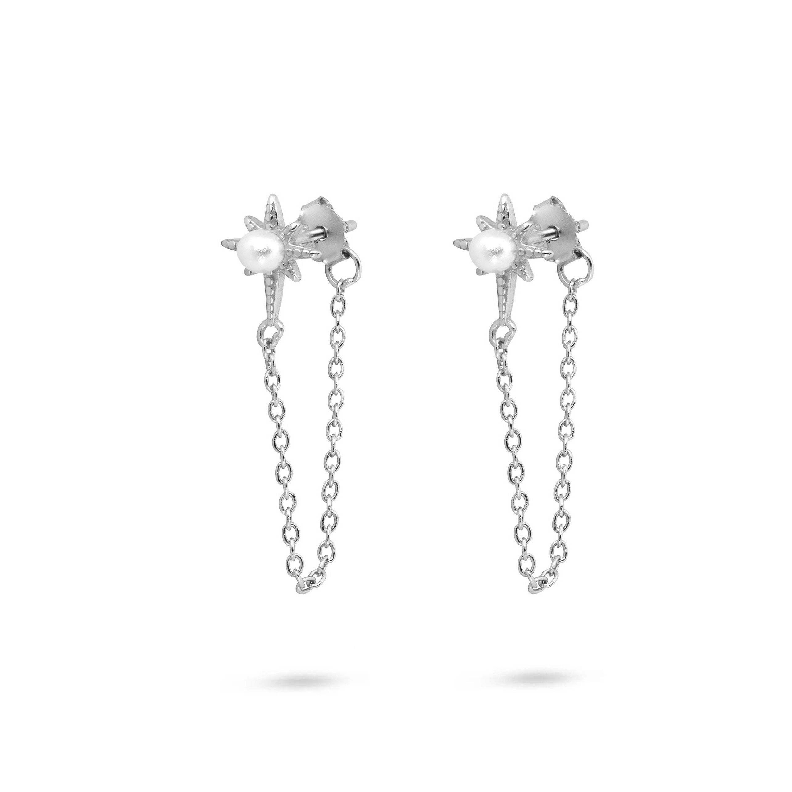 Pearl Star Chain Drop Earrings