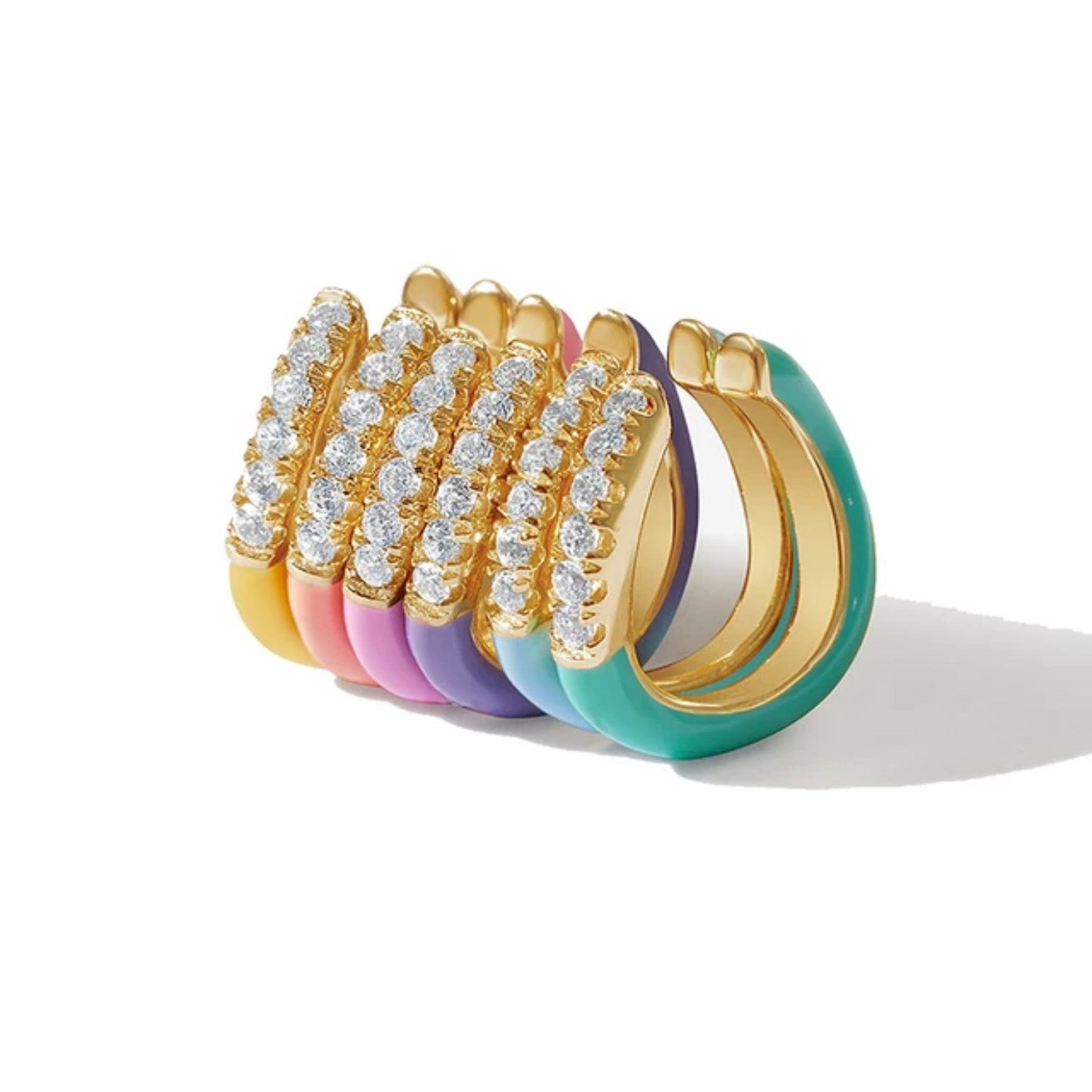 Rainbow Wave Enamel Ear Cuff Set