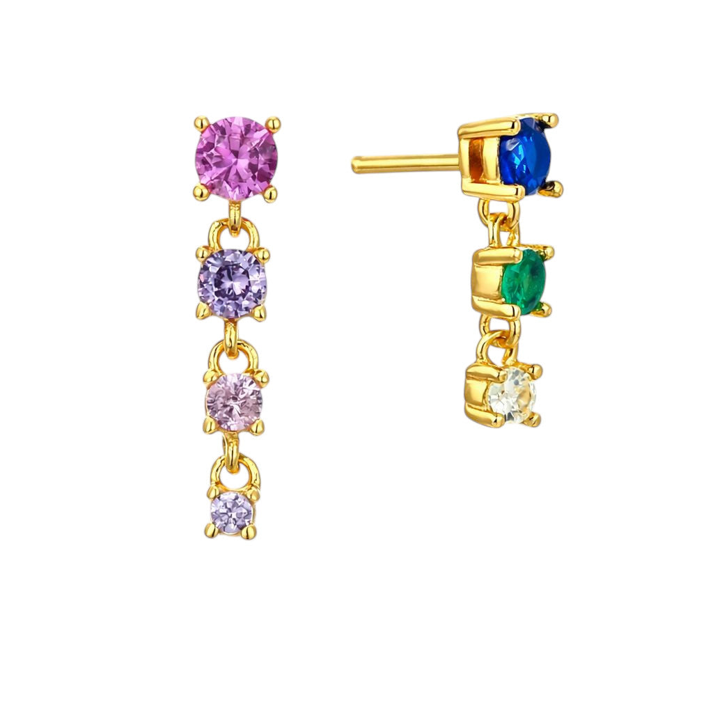 Rainbow Multi Gemstone Asymmetric Earrings