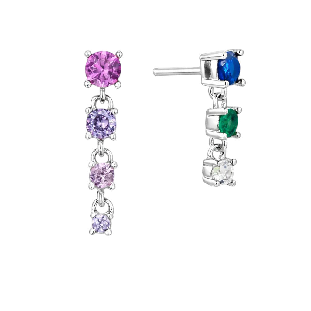 Rainbow Multi Gemstone Asymmetric Earrings