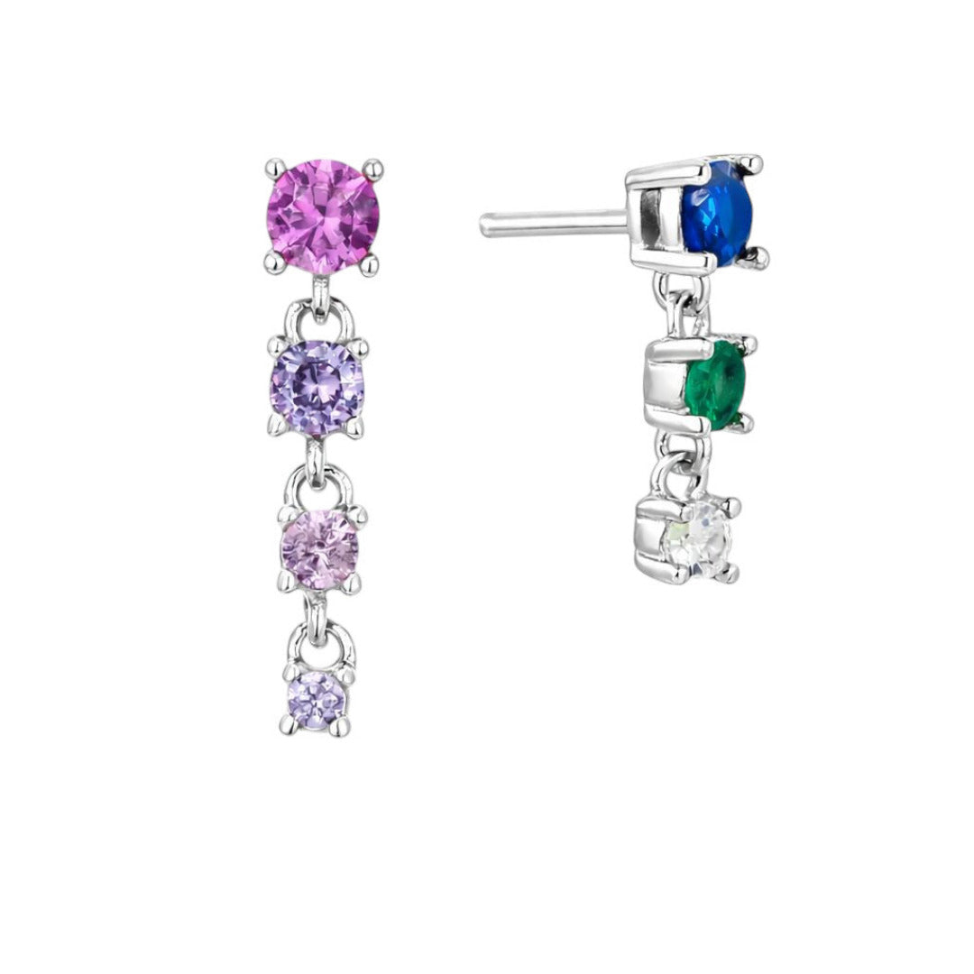 Rainbow Multi Gemstone Asymmetric Earrings