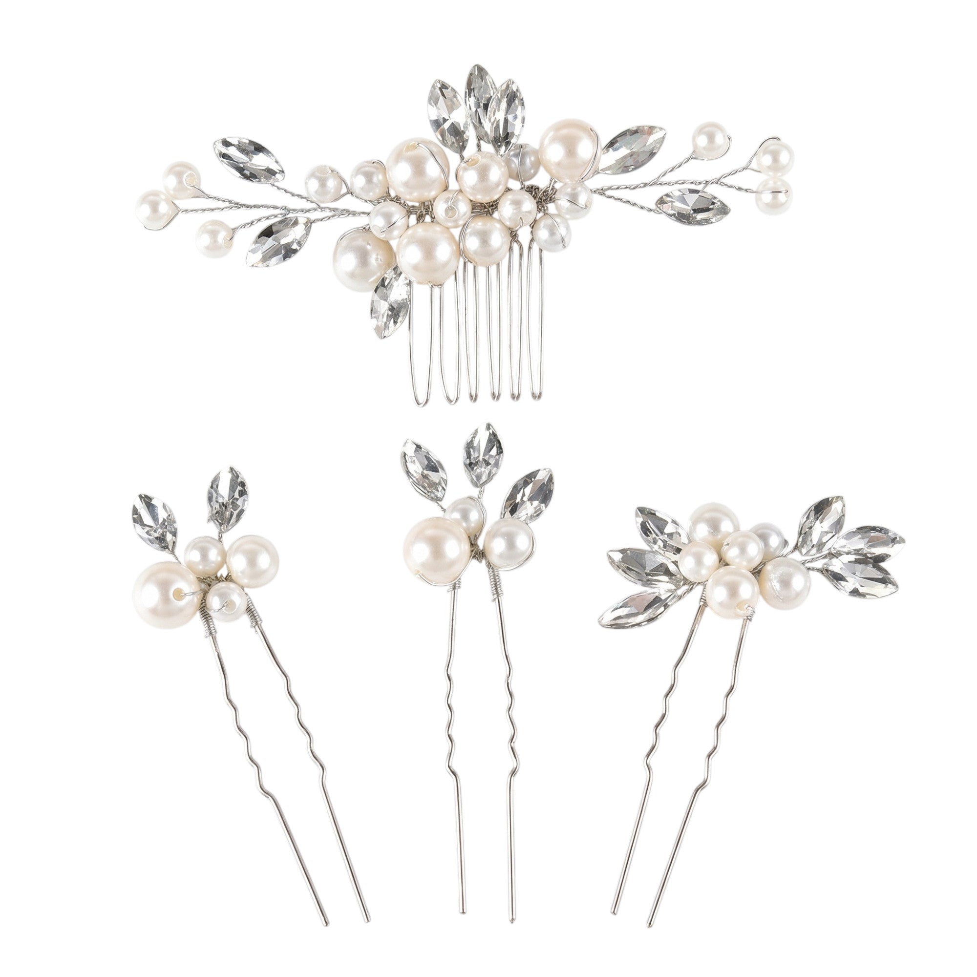 Set of 4 Crystal & Pearl Hair Pins