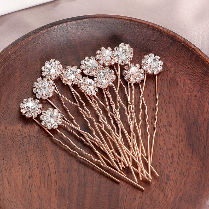 Set of 6 Crystal Flower Hair Pins
