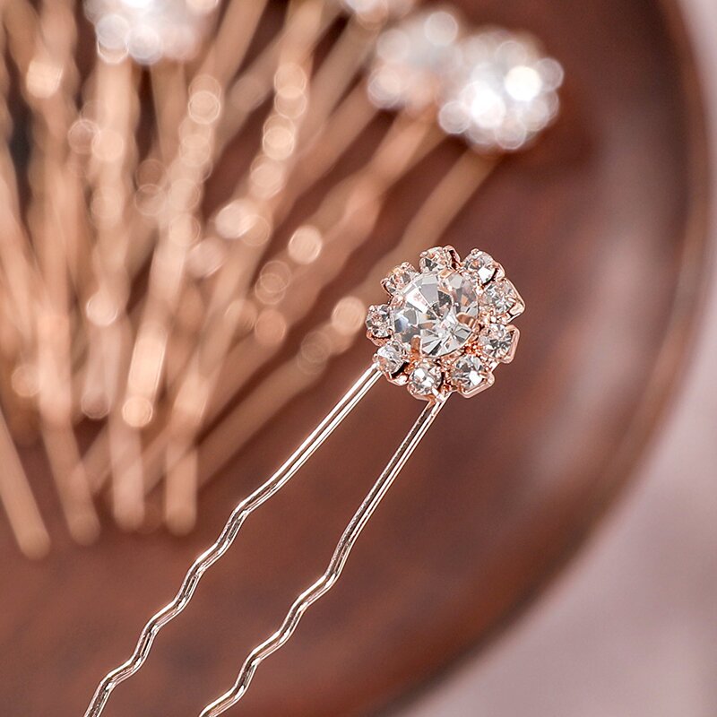 Set of 6 Crystal Flower Hair Pins