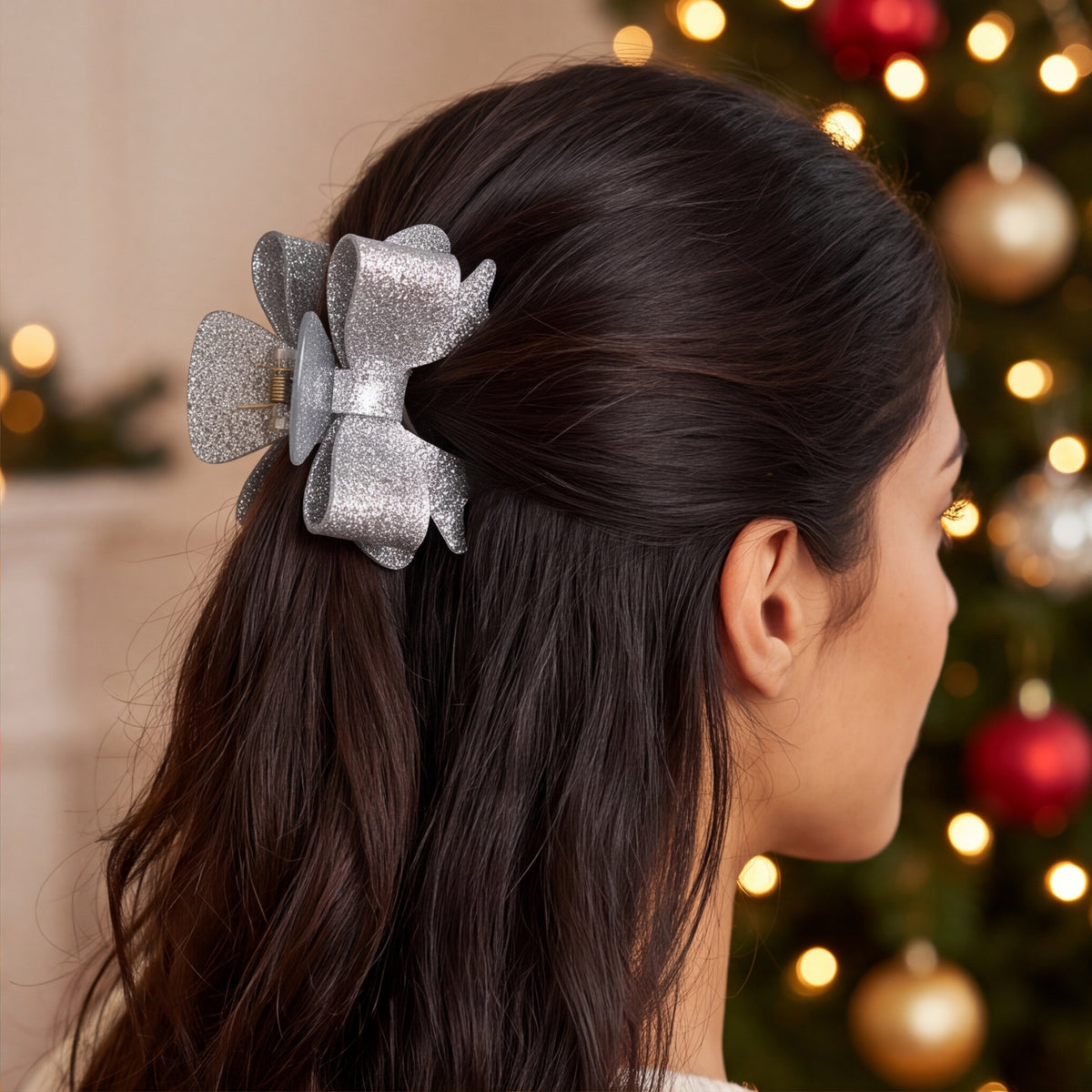 Silver Bow Claw Clip