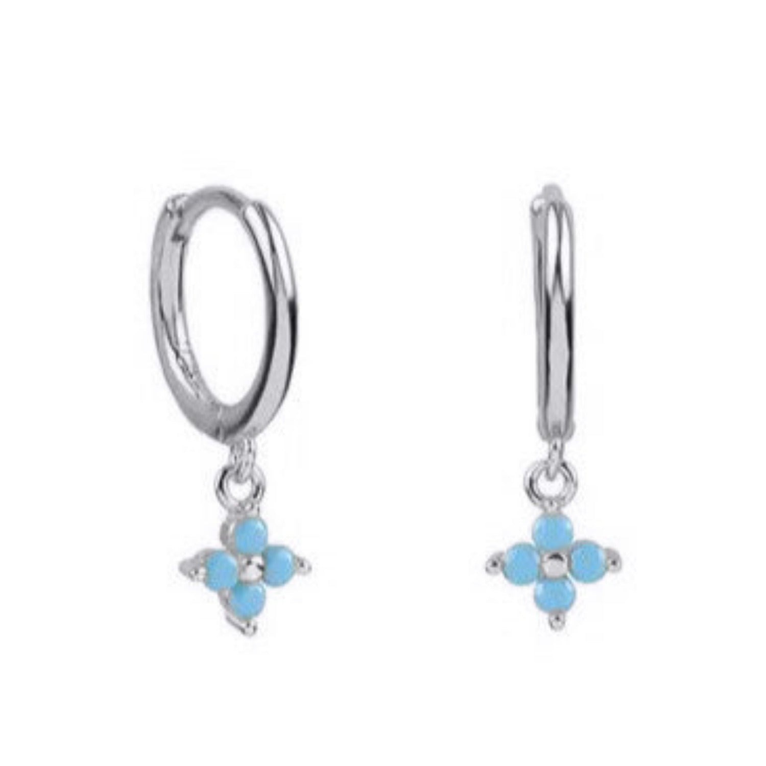 Blue Crystal Flower Huggie Hoops