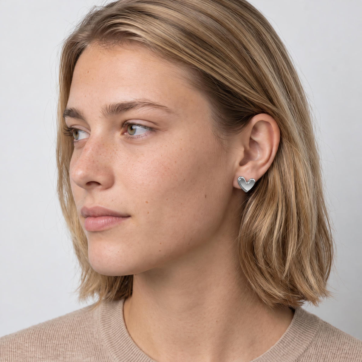 Brushed Double Heart Stud Earrings