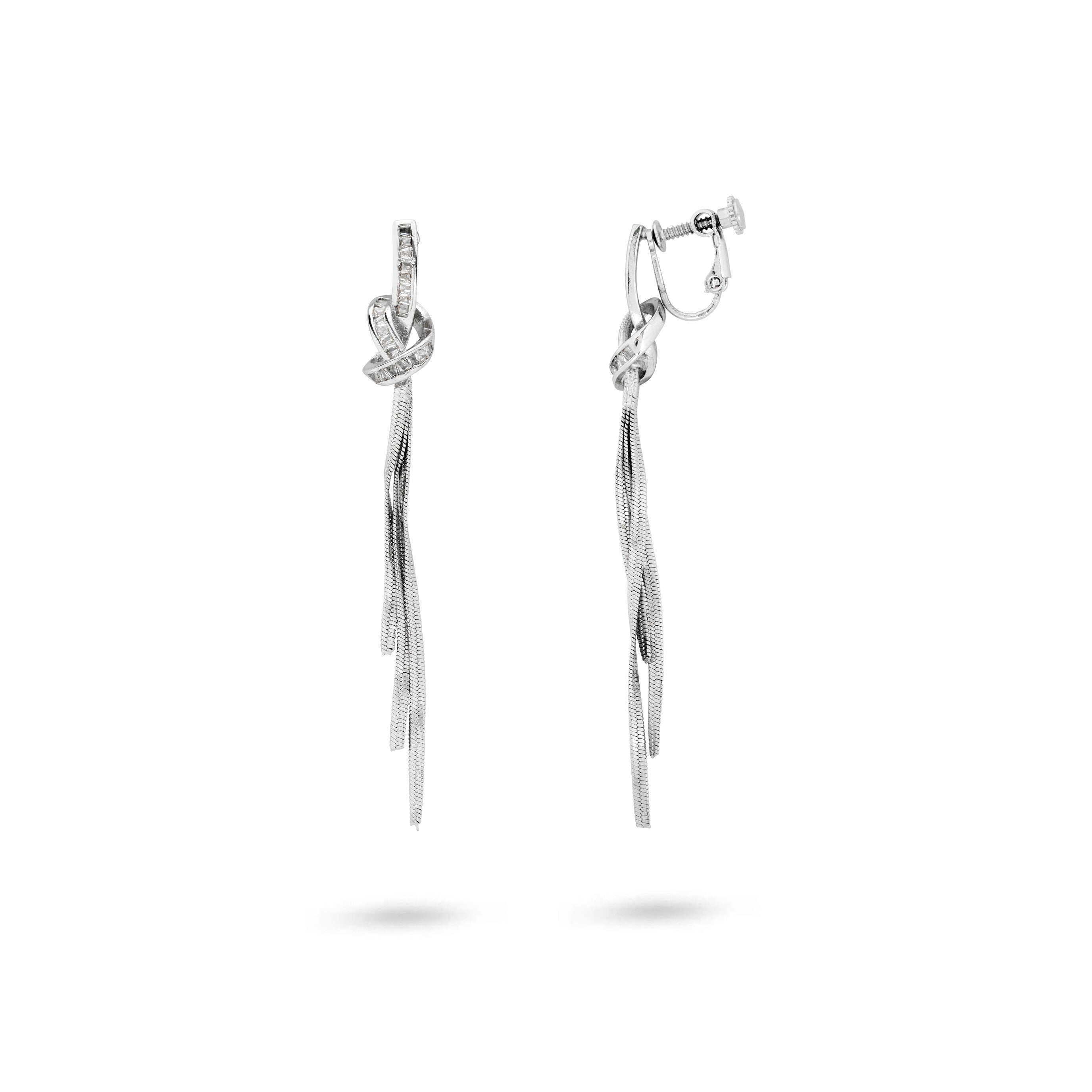 Silver Knot Drop Clip On Earrings