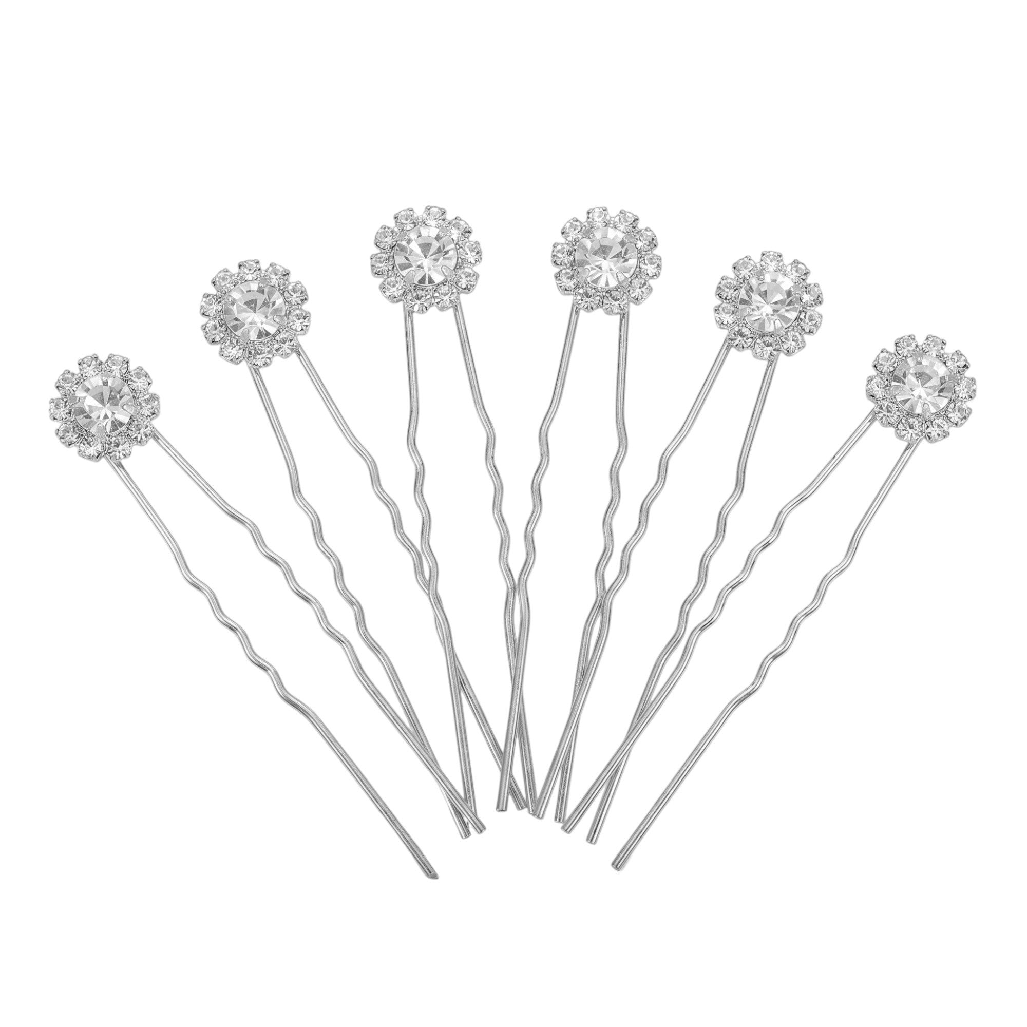 Set of 6 Crystal Flower Hair Pins