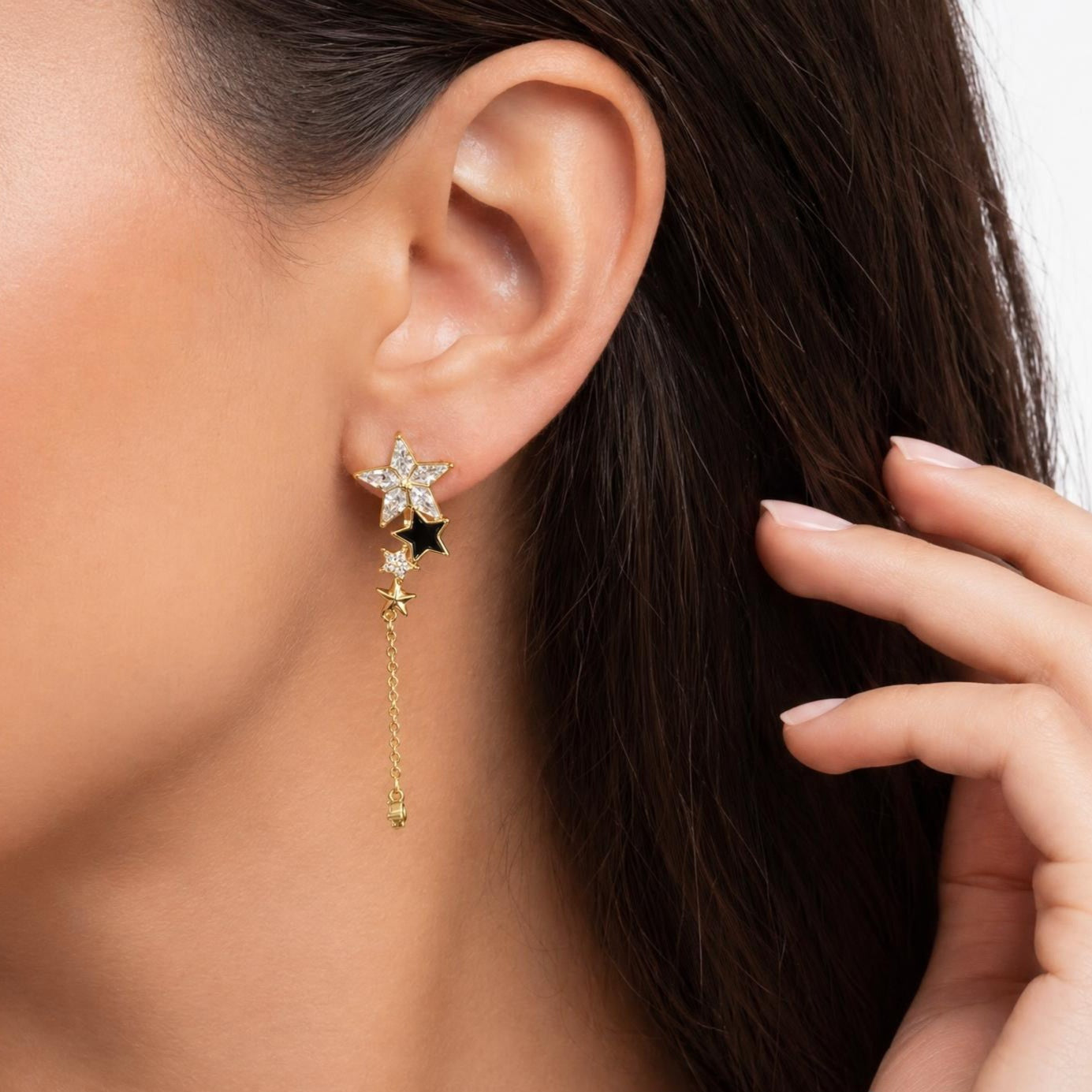 Star Asymmetric Drop Clip On Earrings