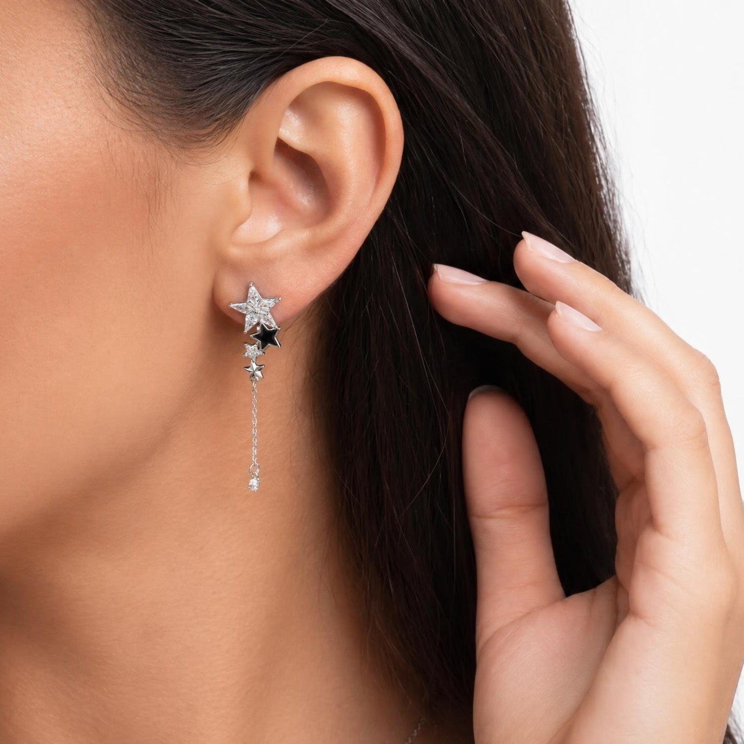 Star Asymmetric Drop Clip On Earrings